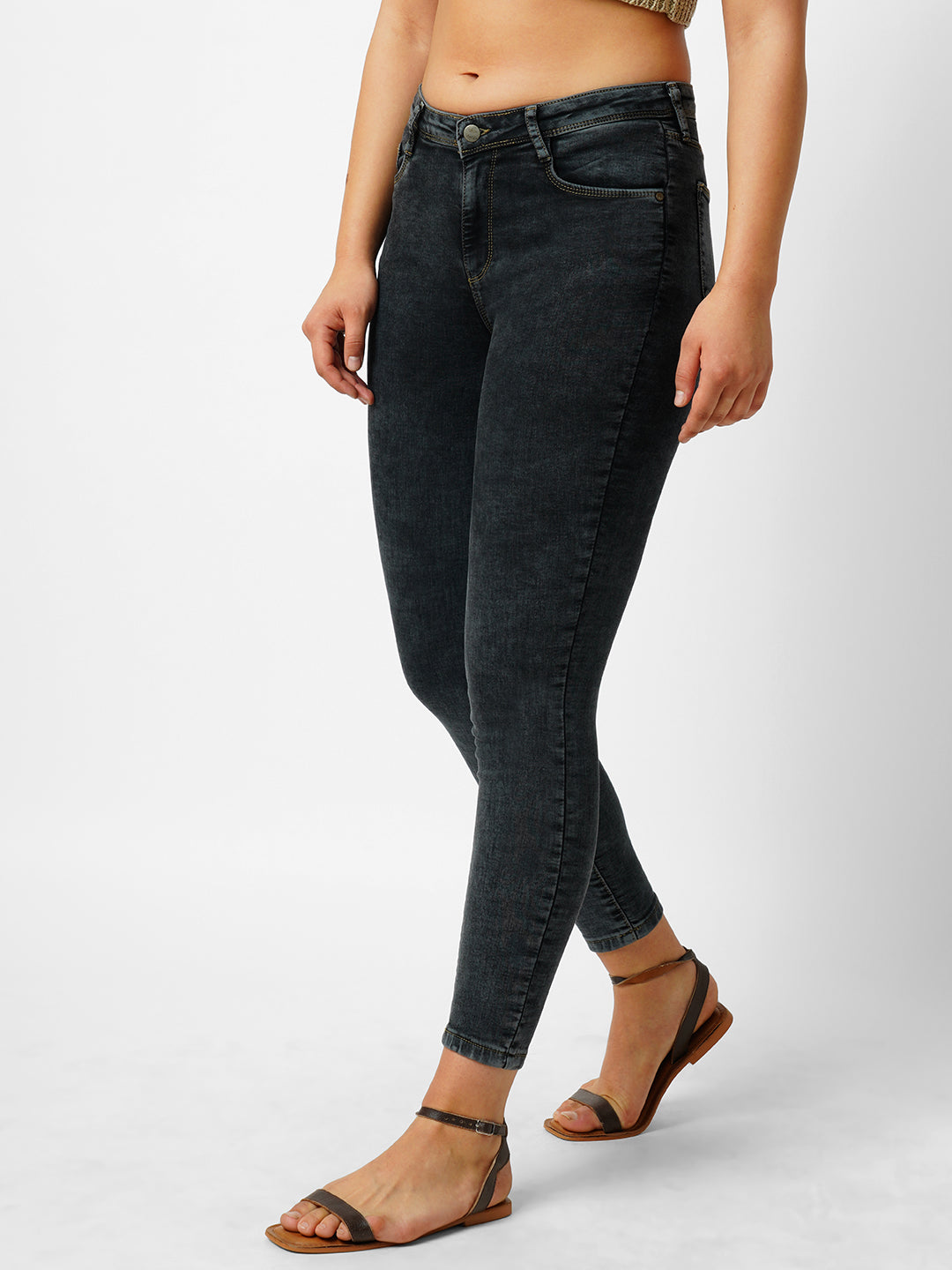 Women Dark Grey Mid-Rise Skinny Jeans