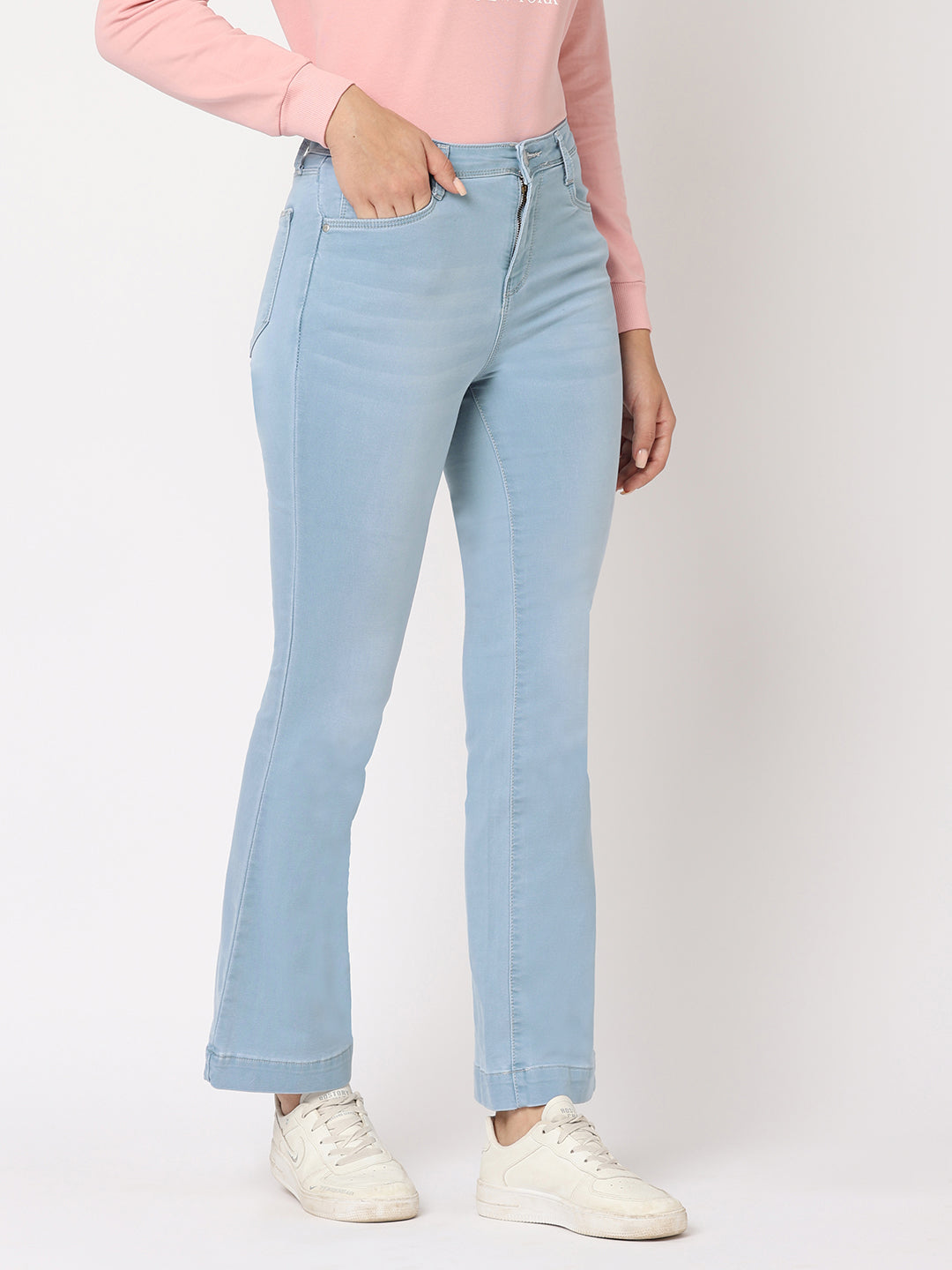 Women Light Blue High-Rise Flare Jeans