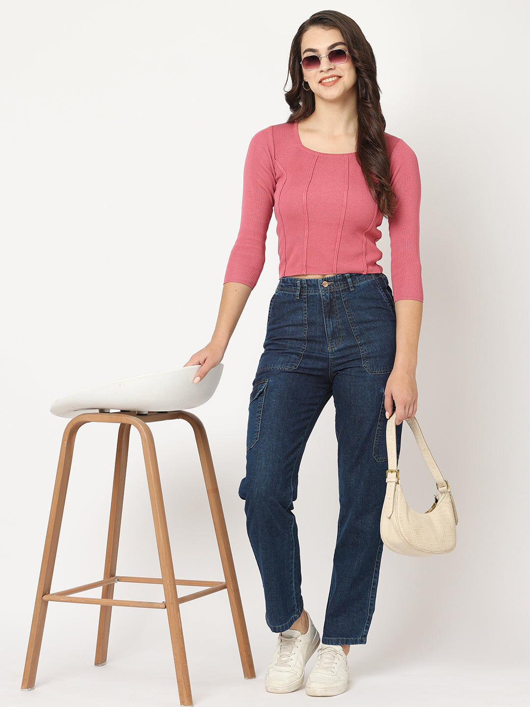 Women Blue Mid-Rise Cargo