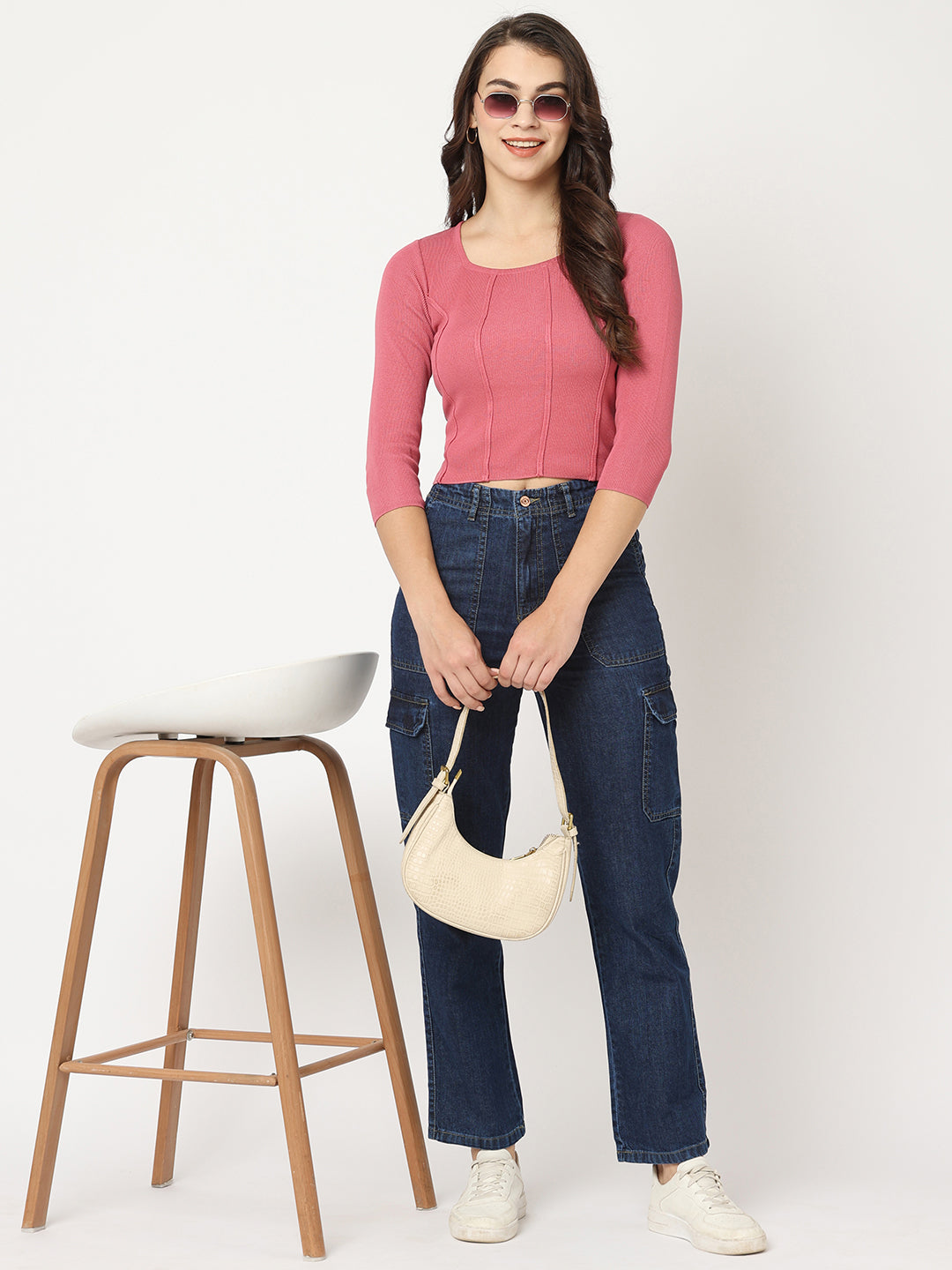 Women Blush Pink Slim Fit Flat Knit