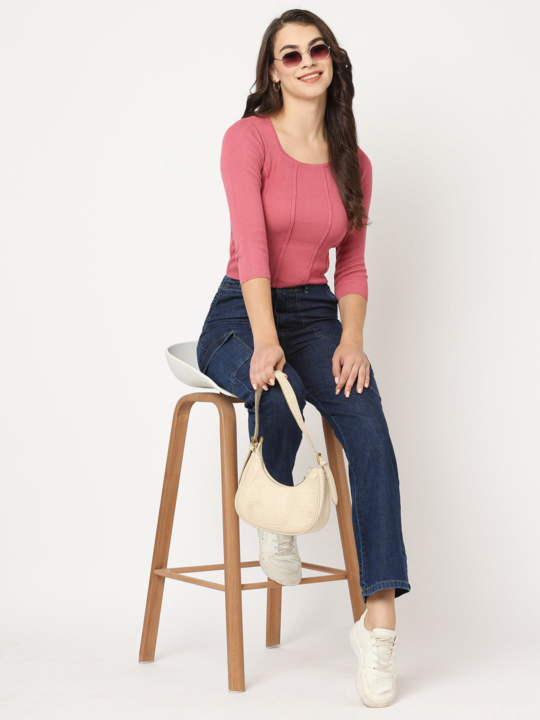 Women Blush Pink Slim Fit Flat Knit
