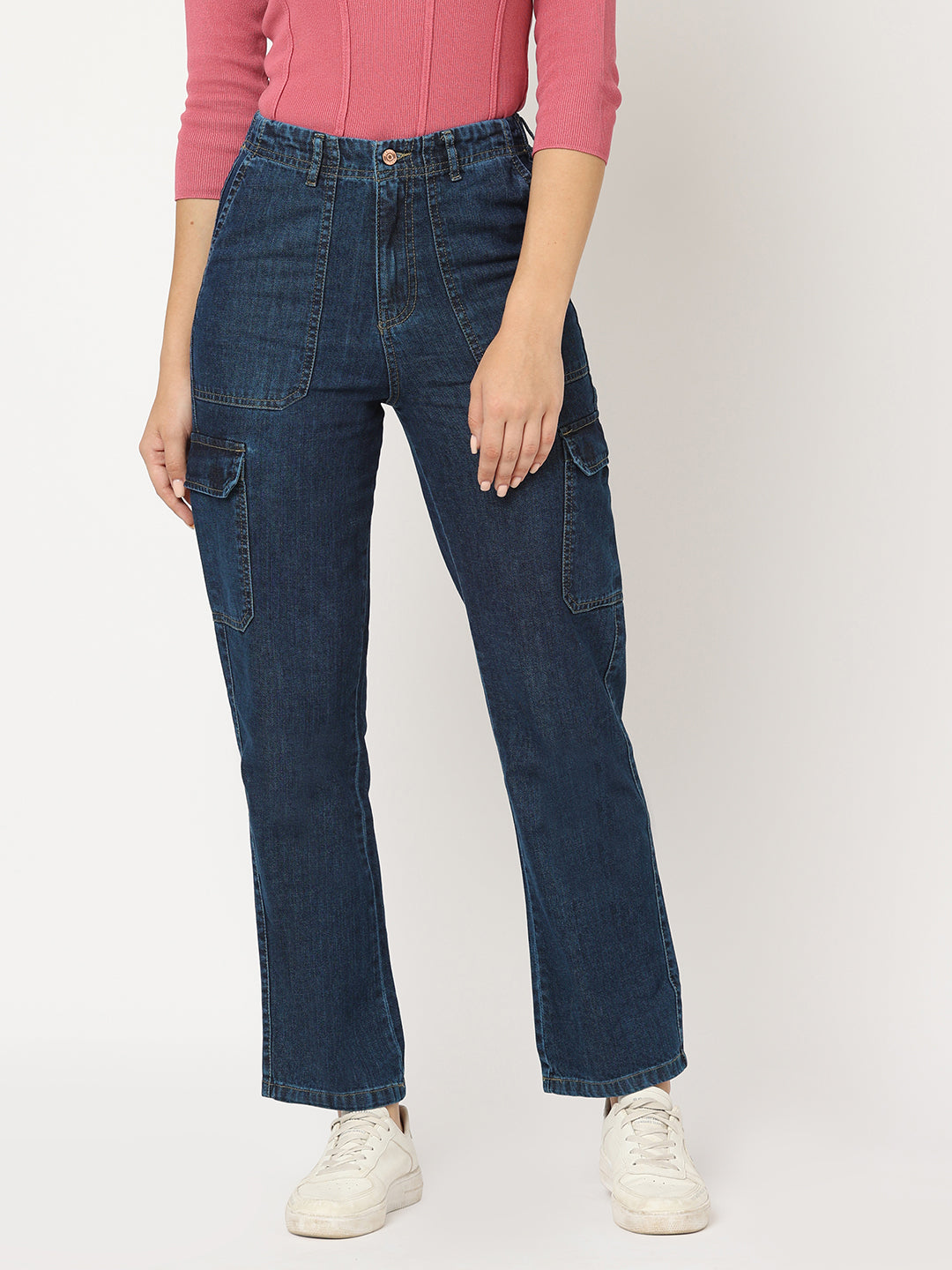 Women Blue Mid-Rise Cargo