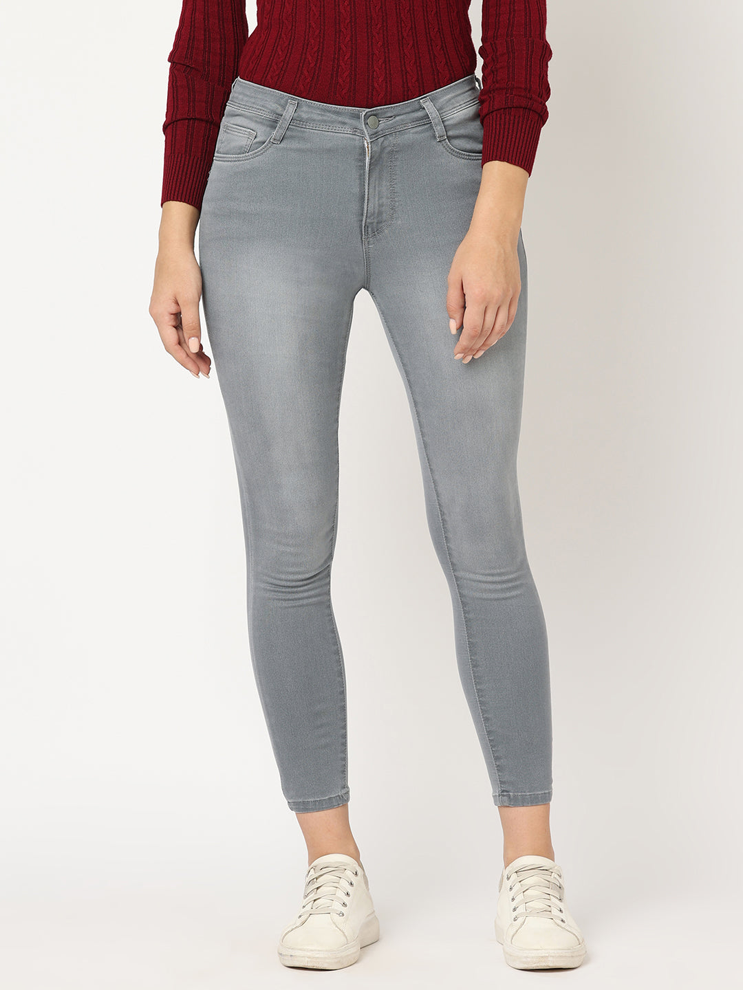 Women Grey High-Rise Skinny Jeans