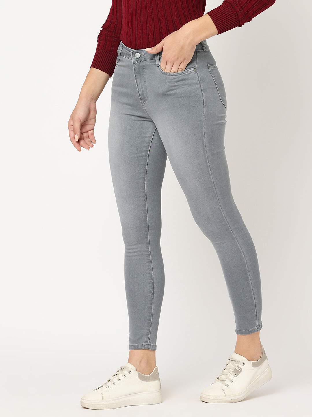 Women Grey High-Rise Skinny Jeans