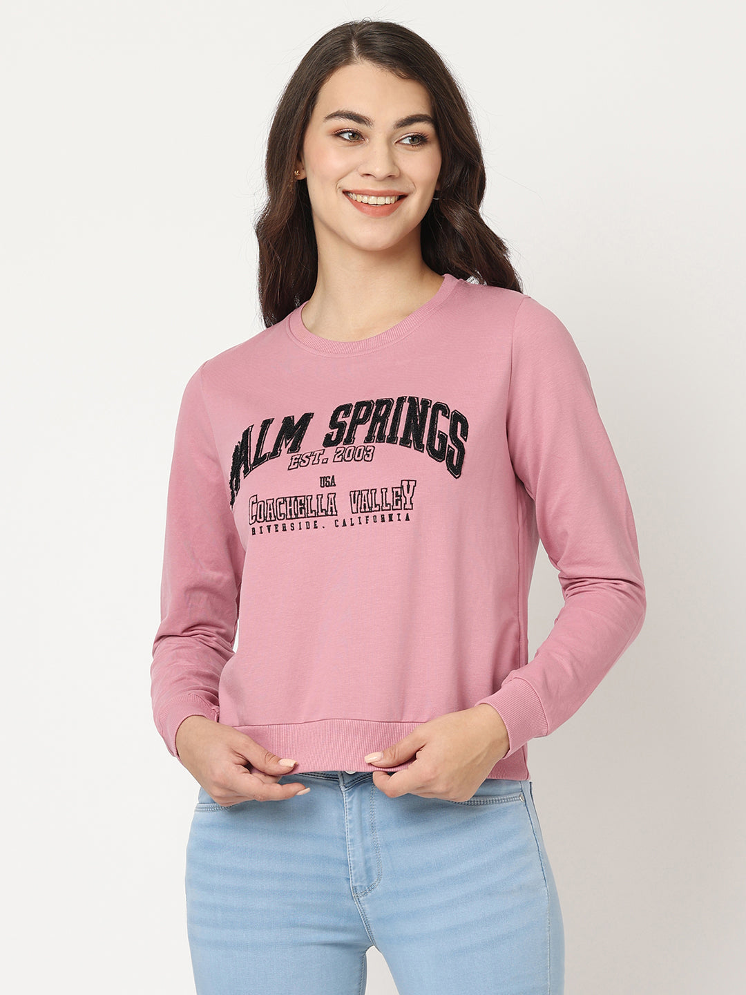 Women Dusty Pink Printed Sweatshirt