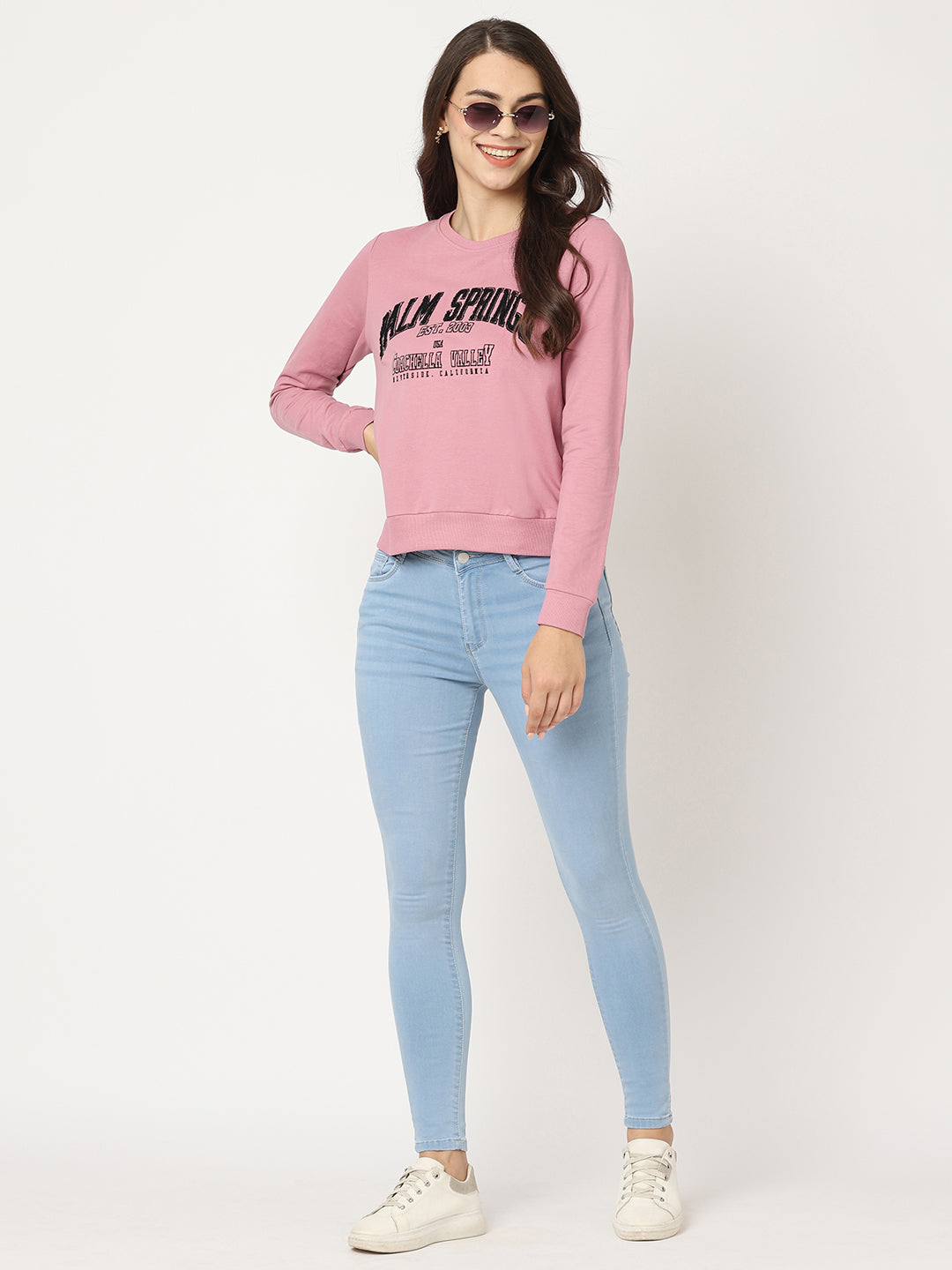 Women Dusty Pink Printed Sweatshirt