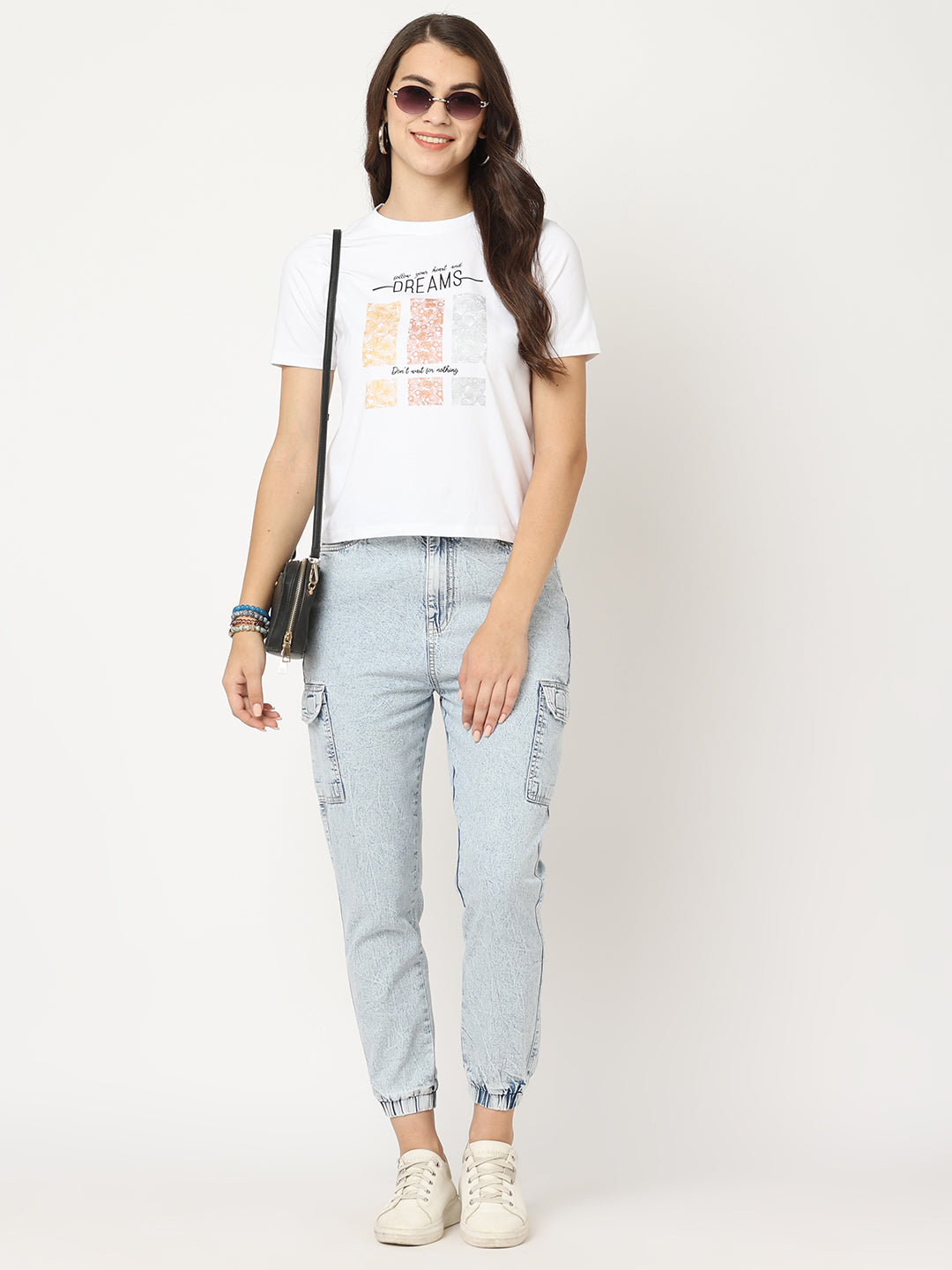 Women Light Blue Mid-Rise Cargo Jogger