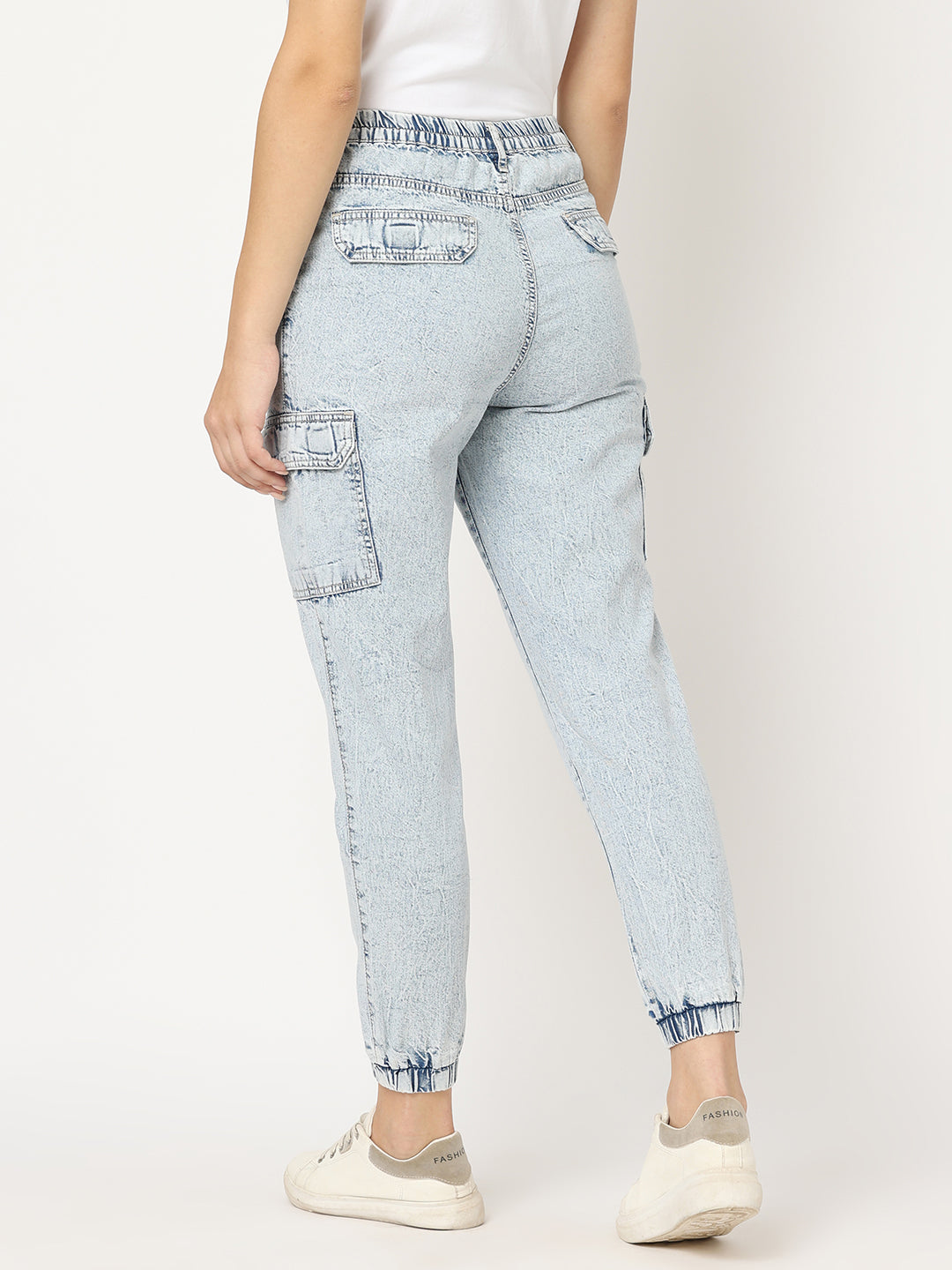 Women Light Blue Mid-Rise Cargo Jogger