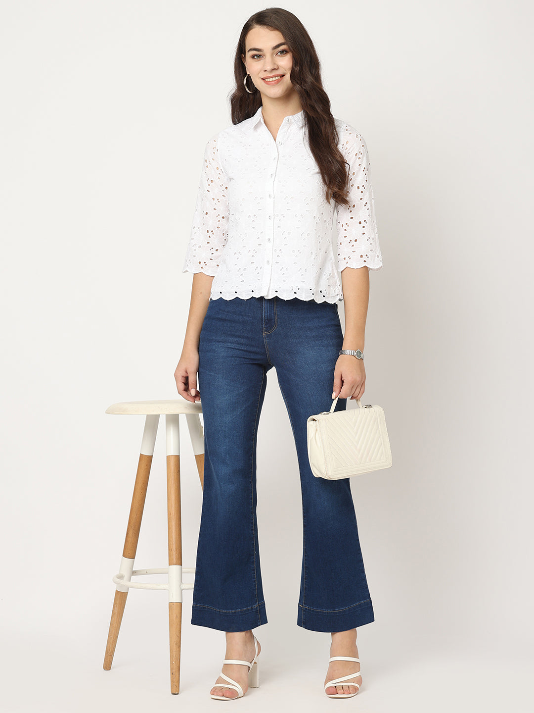 Women Blue High-Rise Wide Leg Jeans