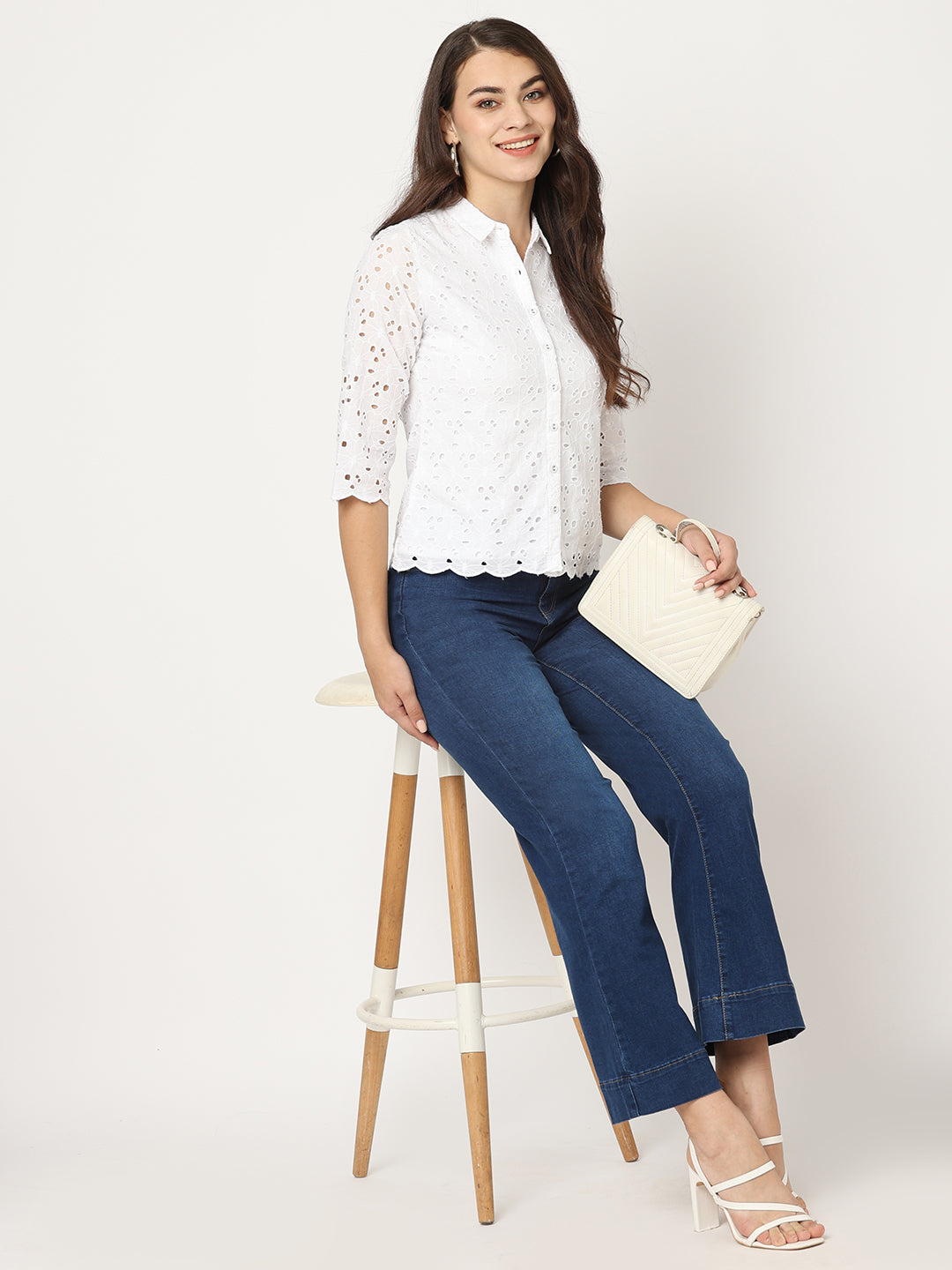 Women Blue High-Rise Wide Leg Jeans