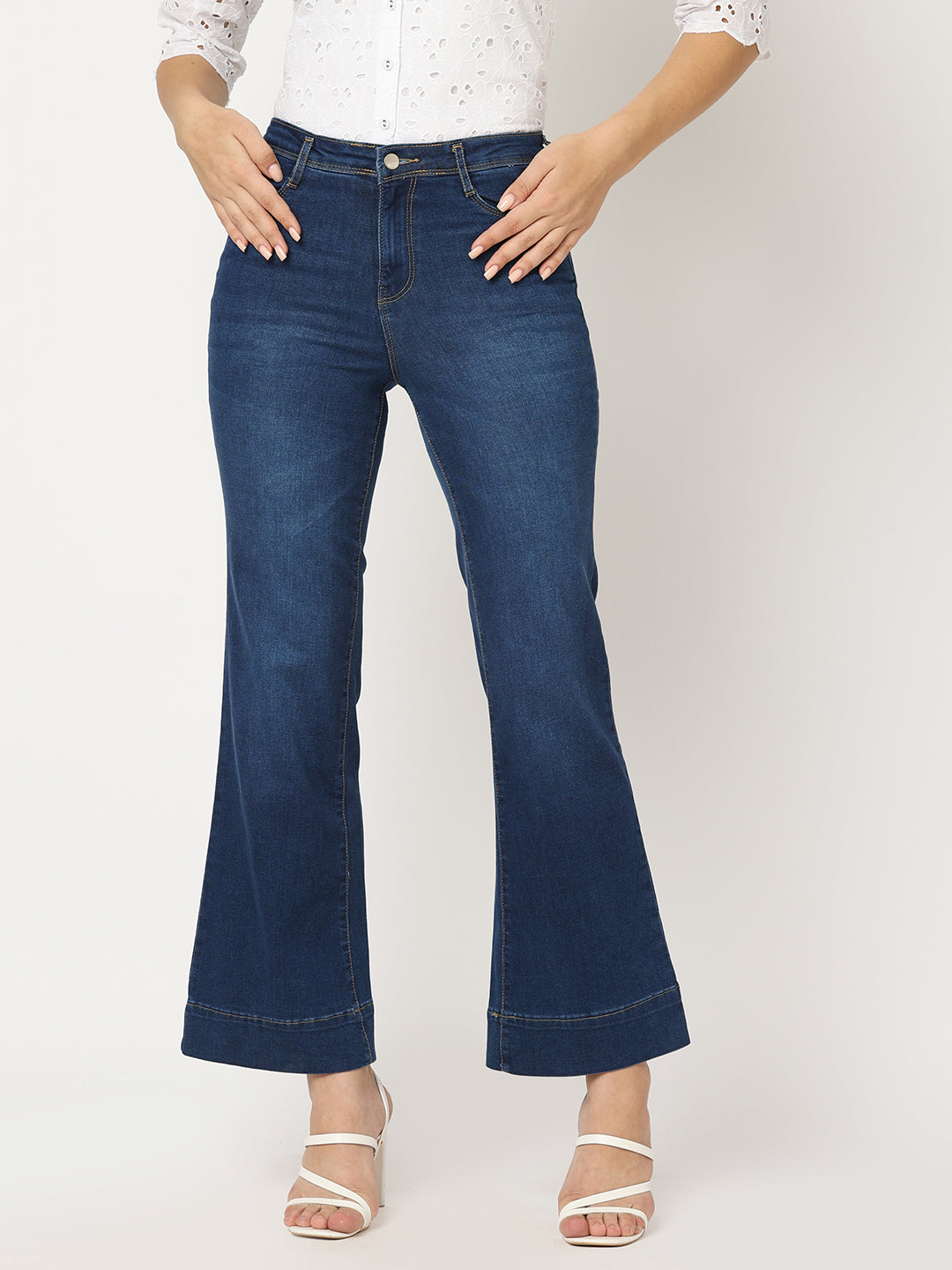 Women Blue High-Rise Wide Leg Jeans