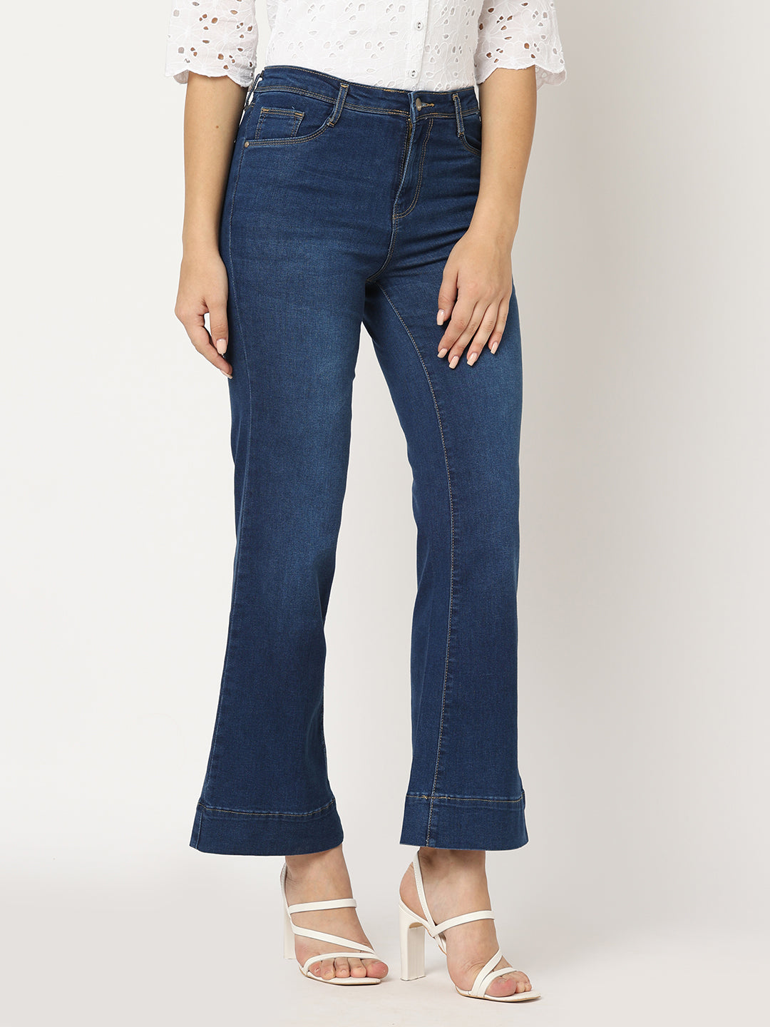 Women Blue High-Rise Wide Leg Jeans