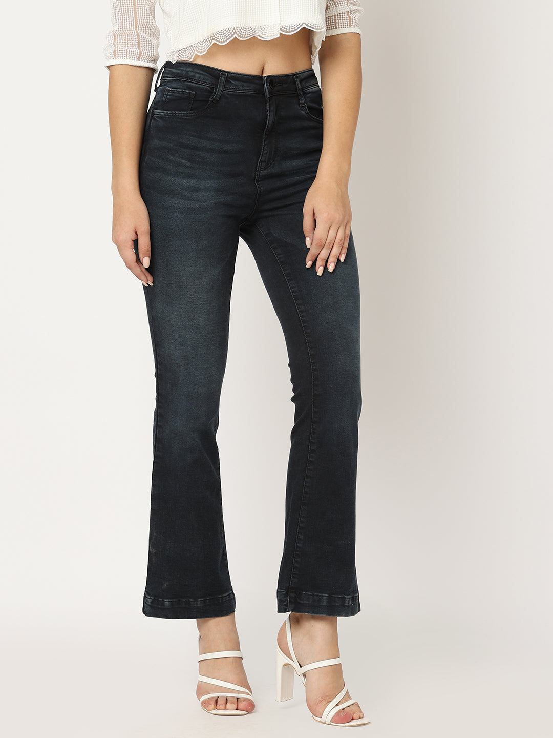 Women Carbon Black Flare Jeans
