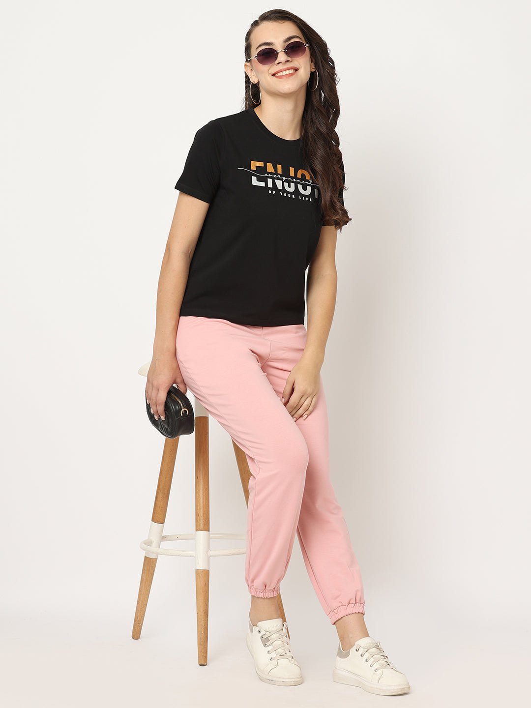 Women Blush Pink Mid-Rise Joggers