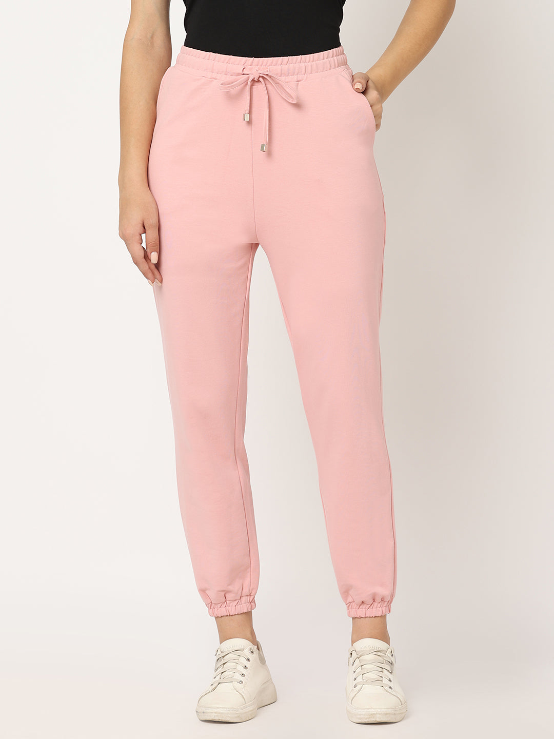 Women Blush Pink Mid-Rise Joggers