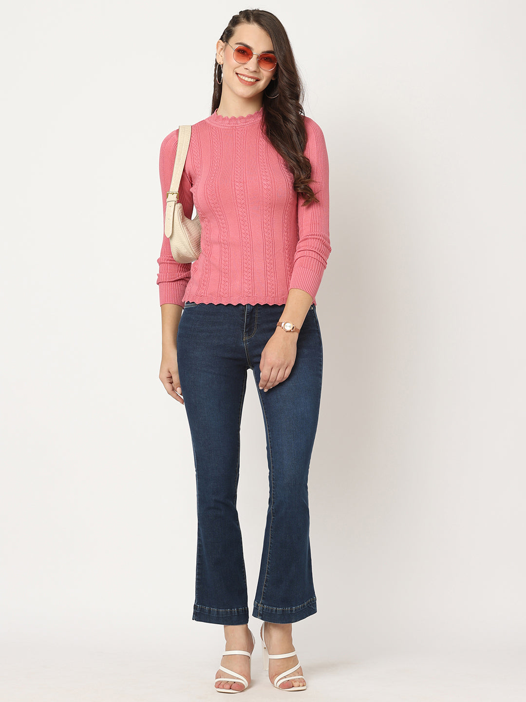 Women Blush Pink Slim Sweater