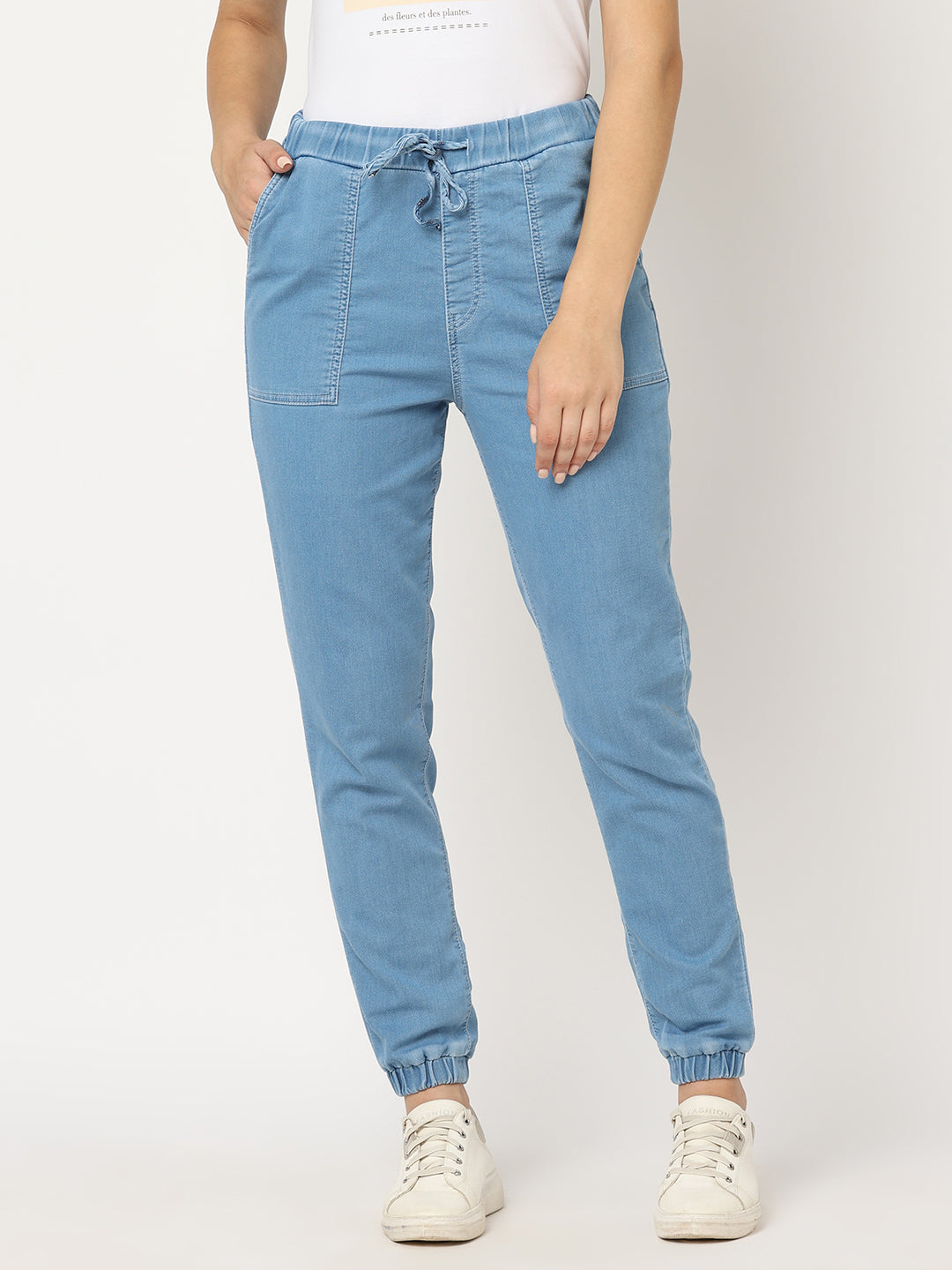 Women Light Blue Denim Joggers