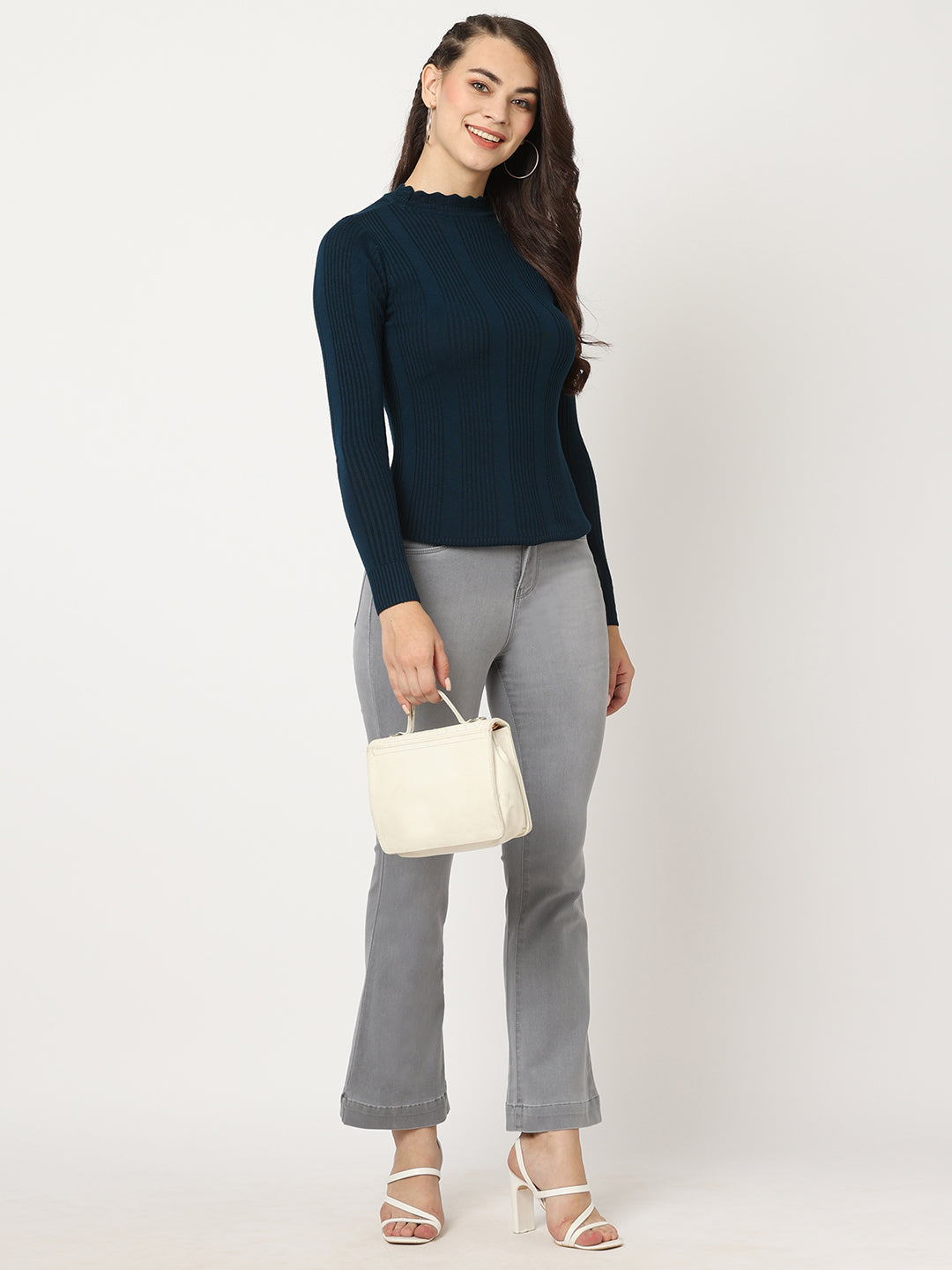 Women Grey High-Rise Flare Jeans