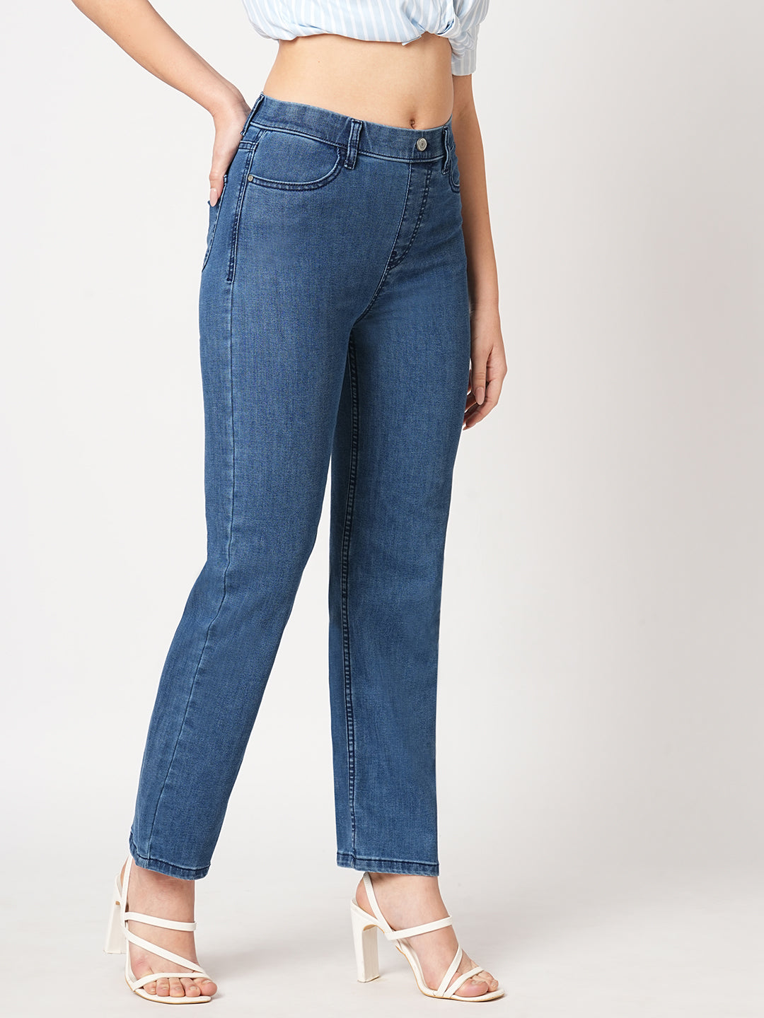 Women Blue High-Rise Straight Fit Jeans