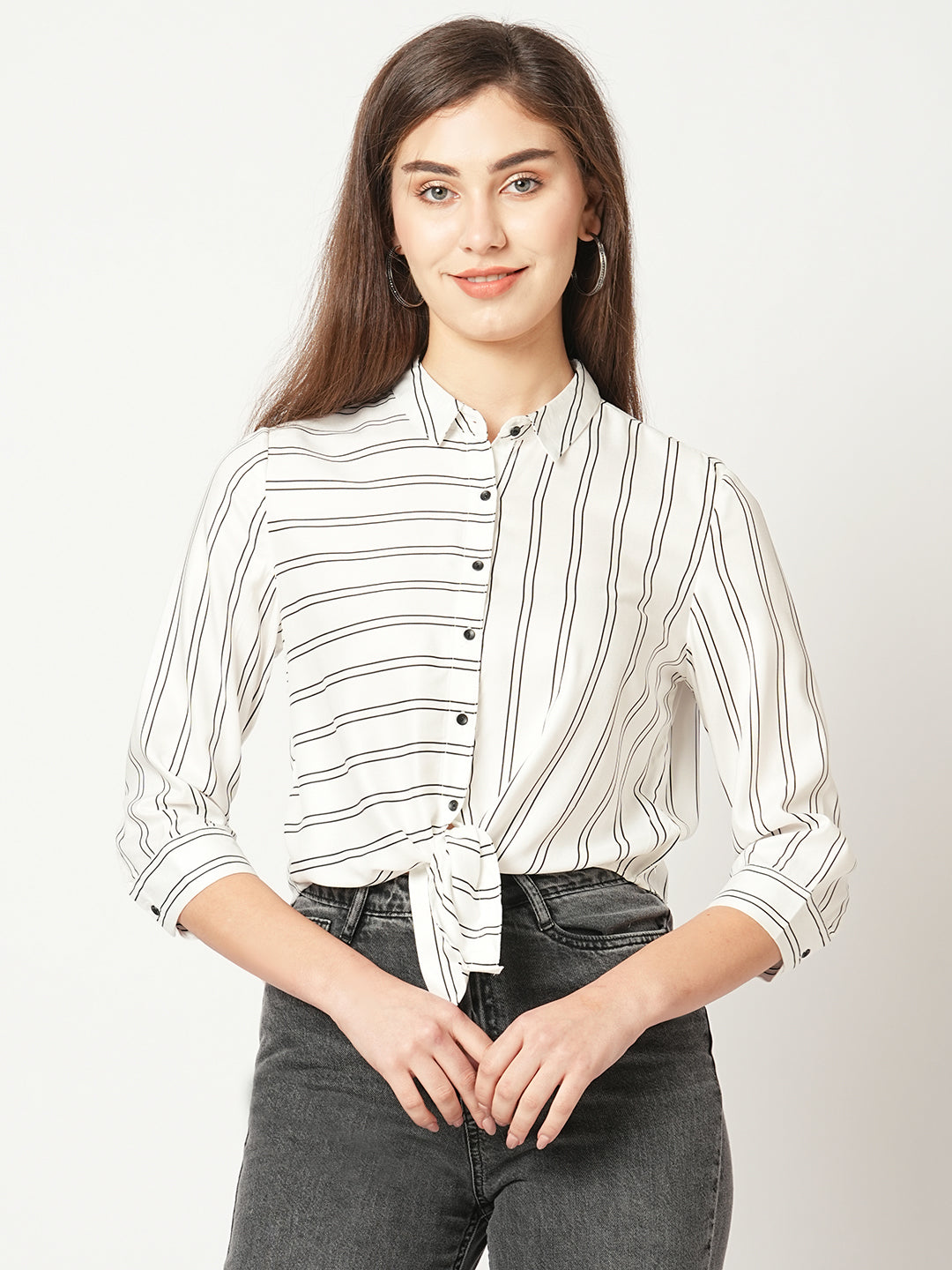 Women White/Black Striped Shirt