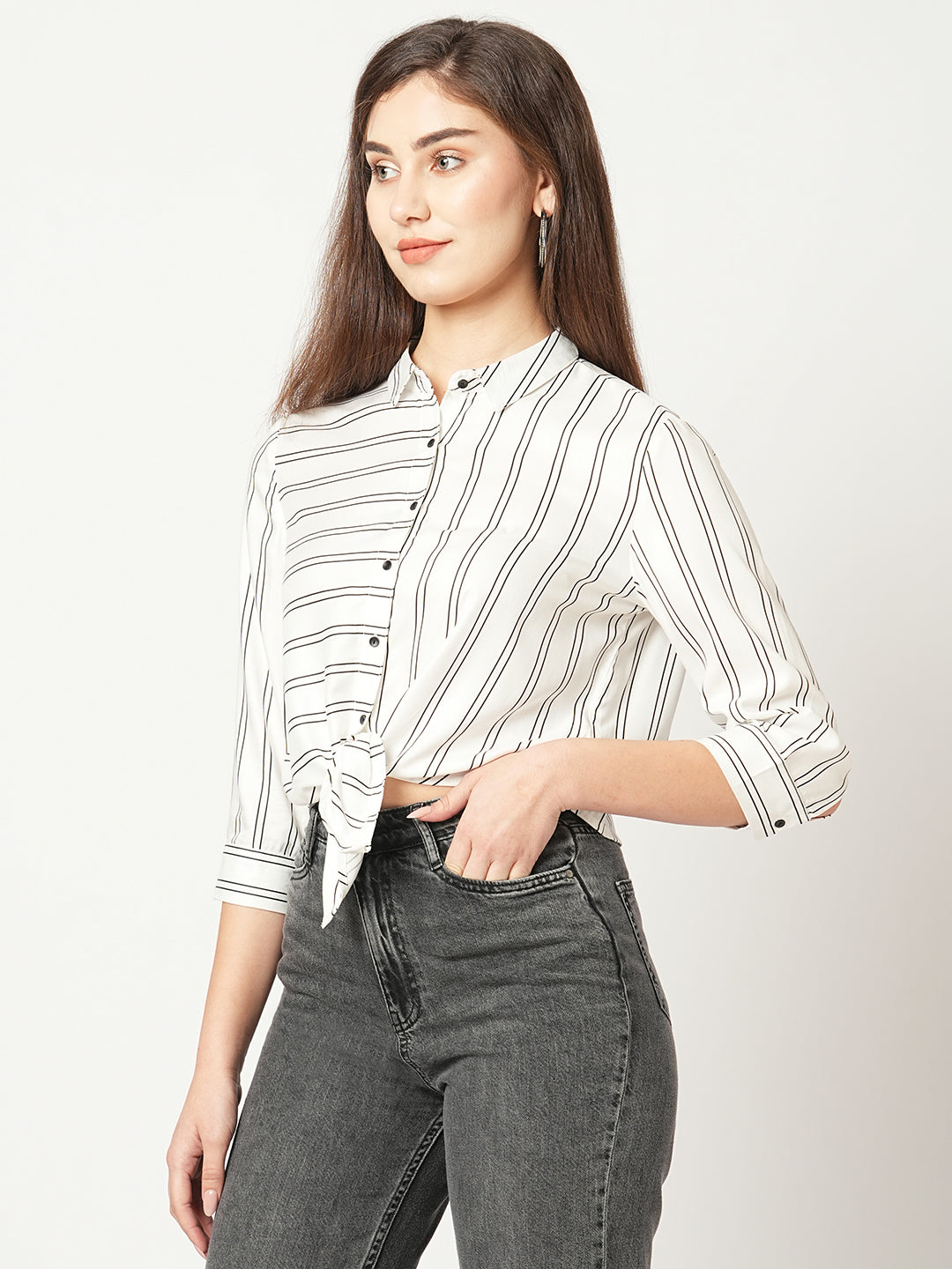 Women White/Black Striped Shirt