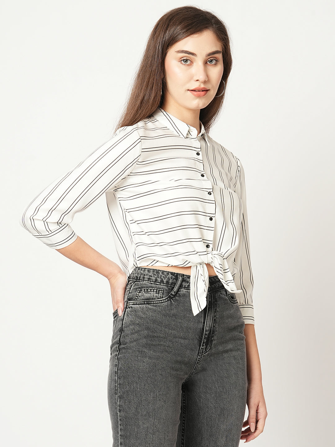 Women White/Black Striped Shirt
