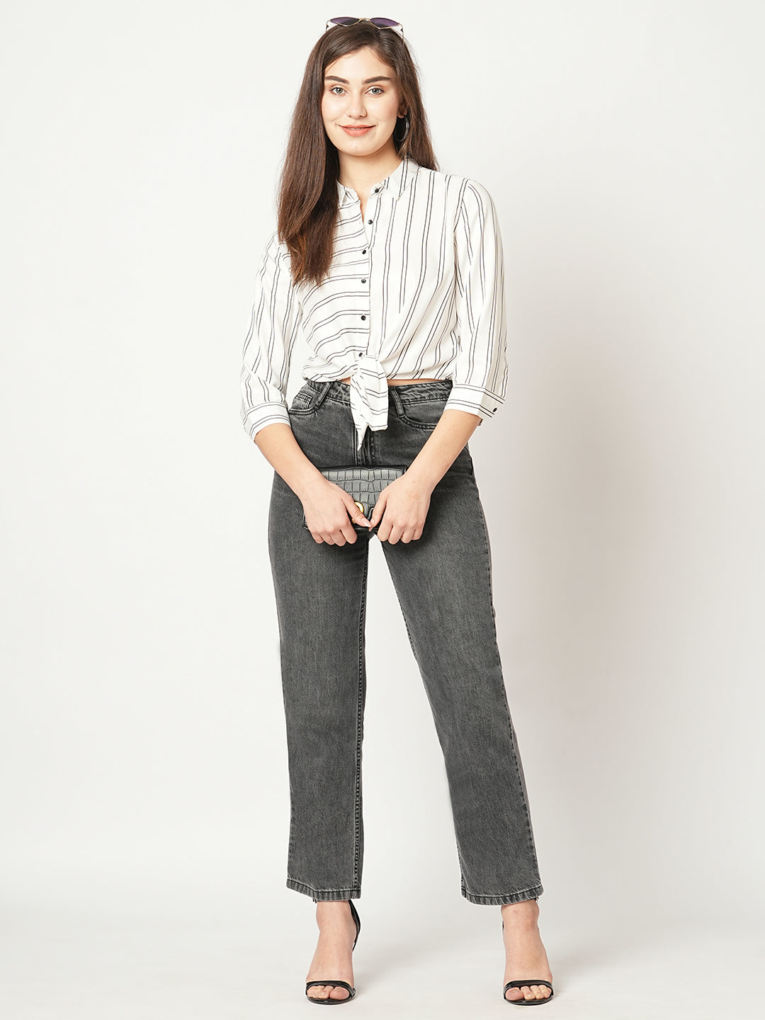 Women White/Black Striped Shirt