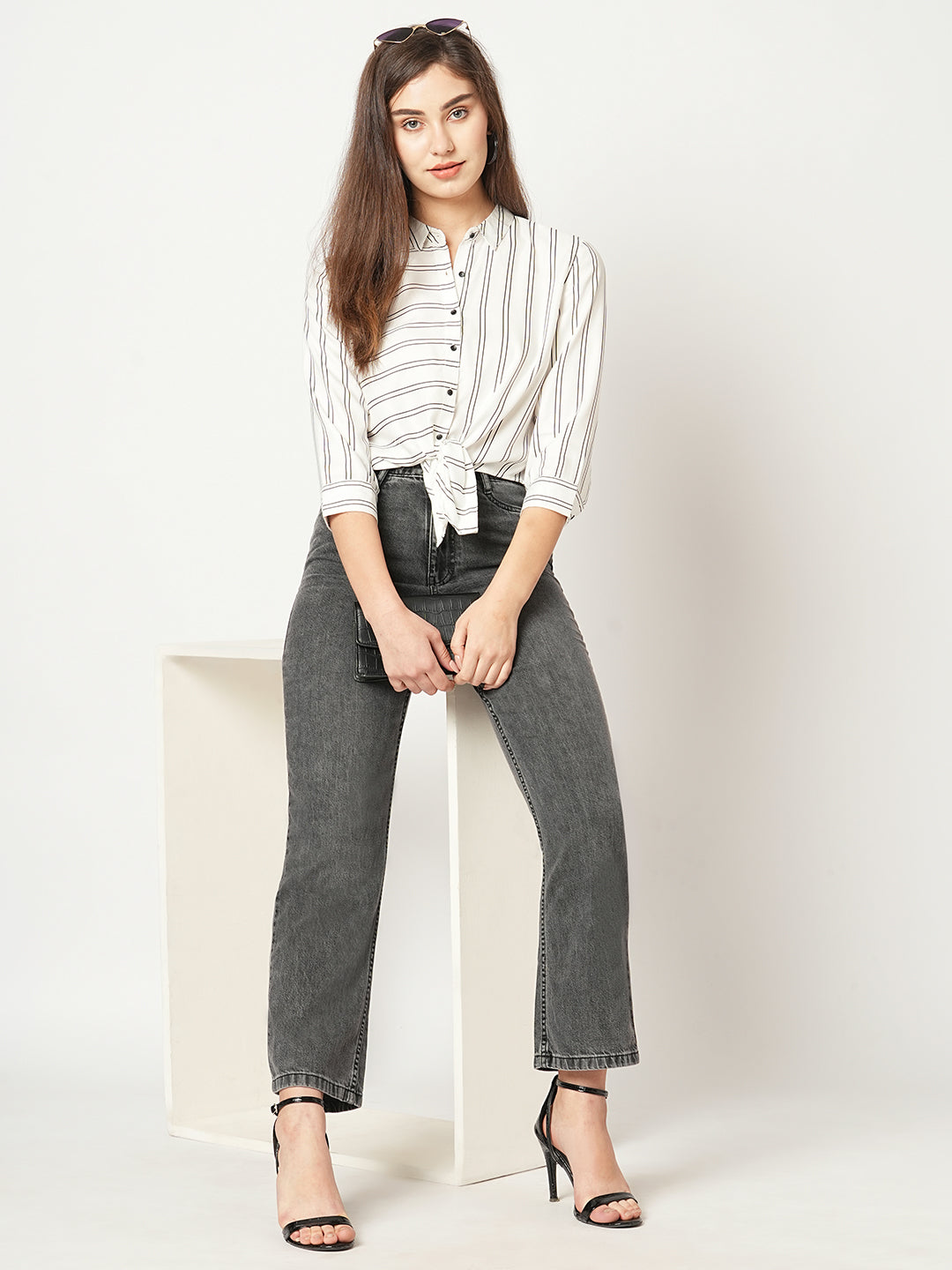Women White/Black Striped Shirt