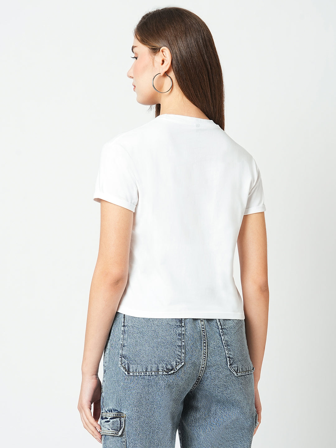 Women Off White Printed Slim T-Shirt