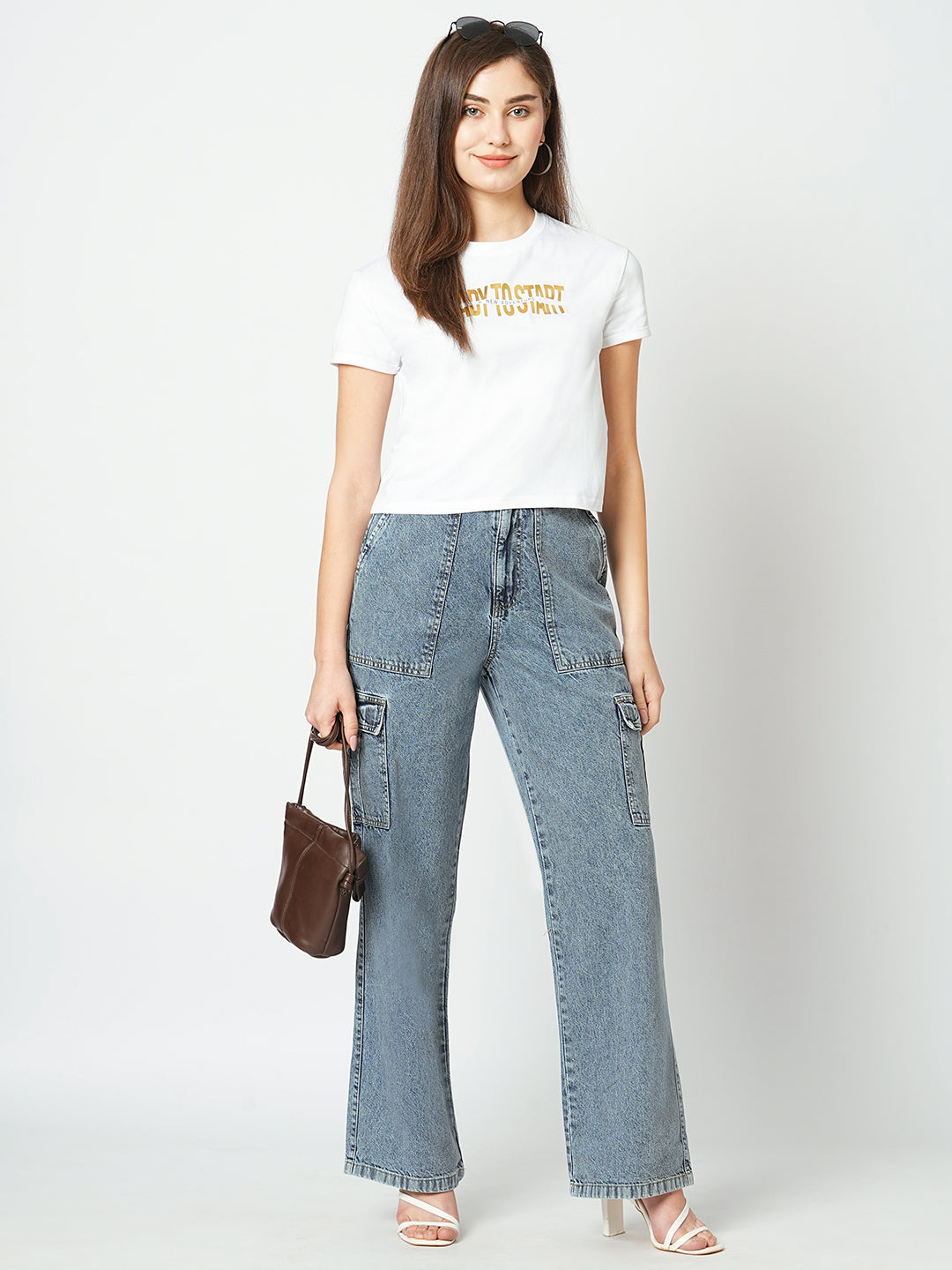 Women Off White Printed Slim T-Shirt
