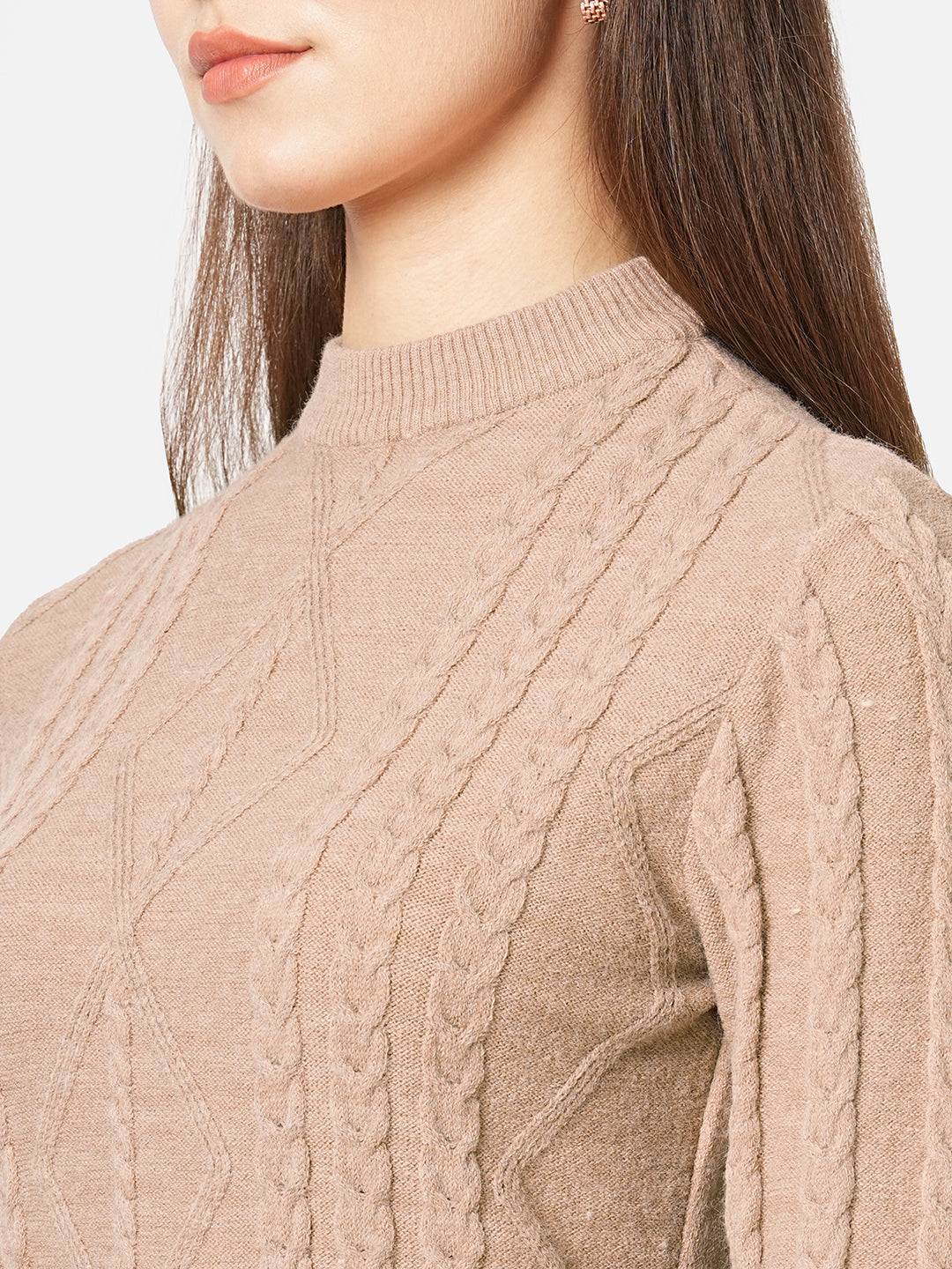 Women Beige Slim Fit Sweater