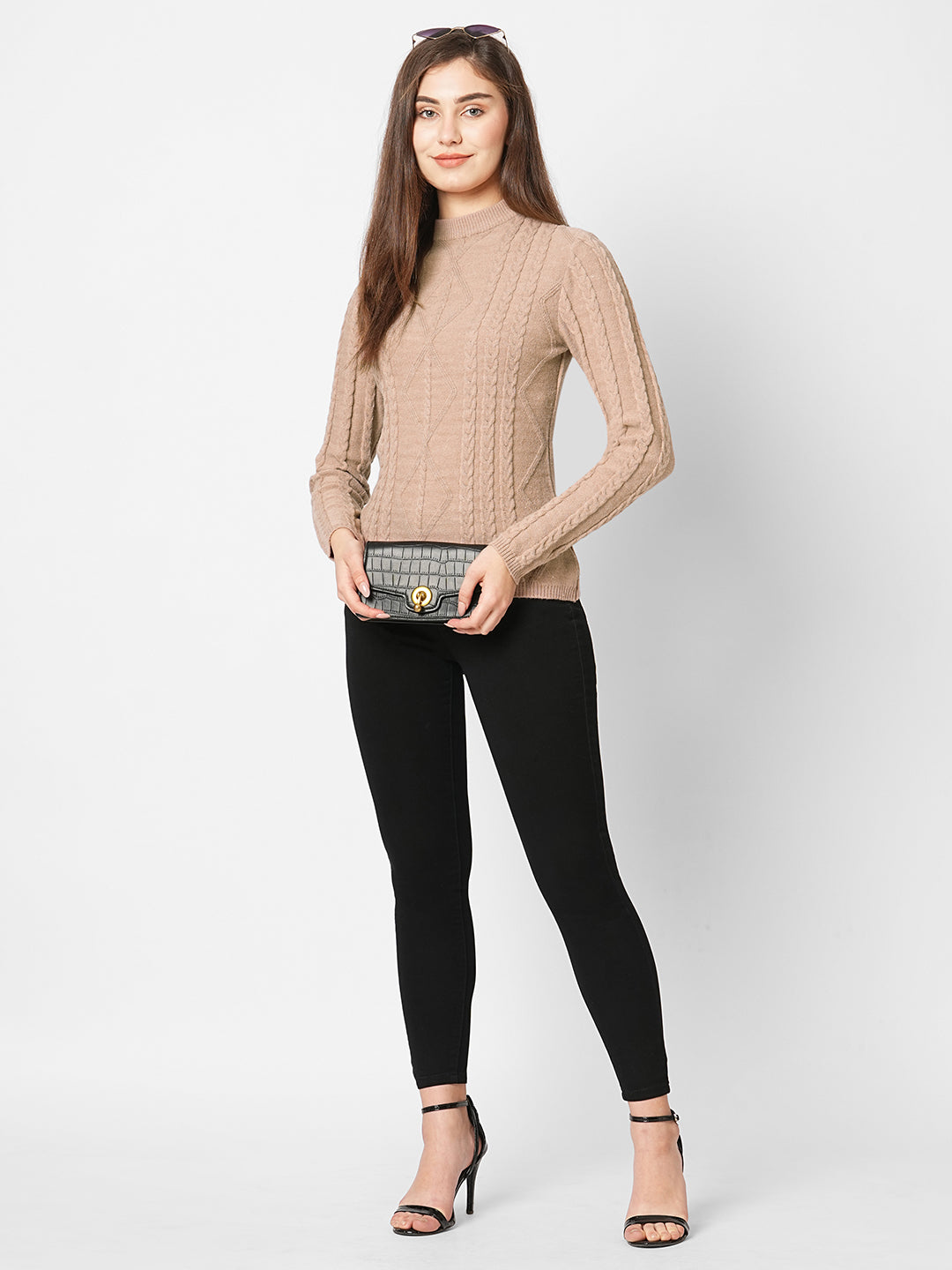 Women Beige Slim Fit Sweater