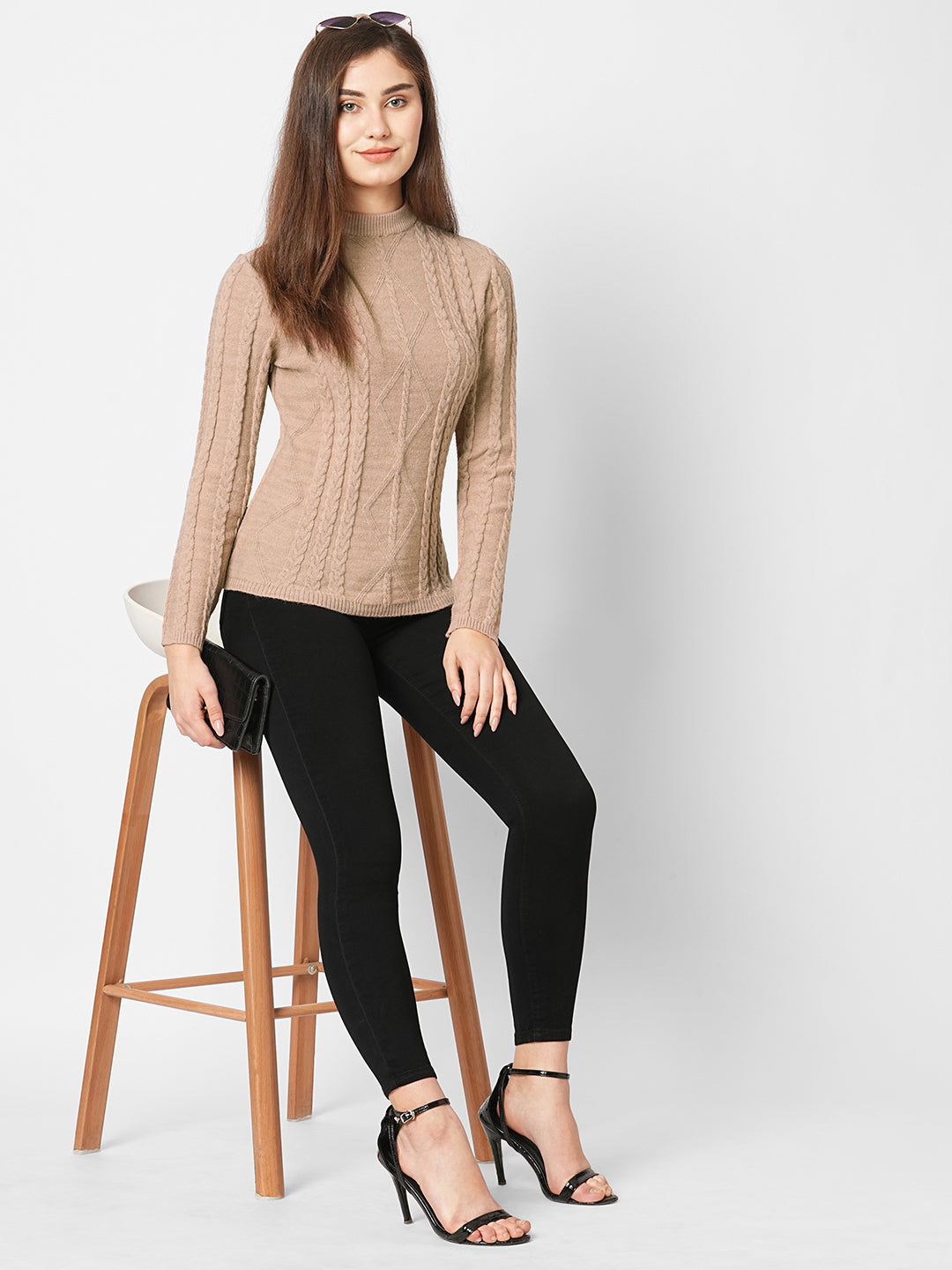 Women Beige Slim Fit Sweater