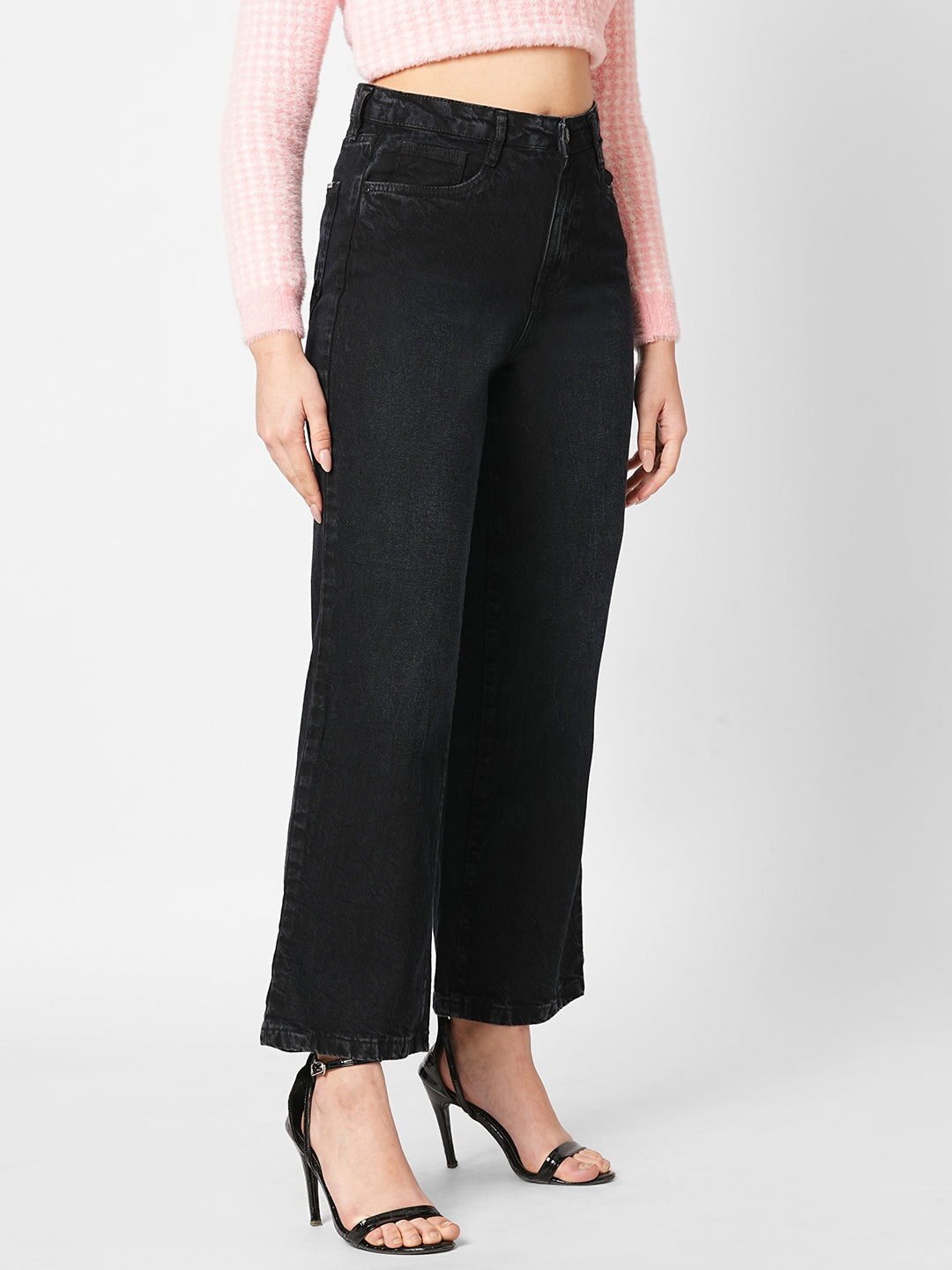 Women Charcoal Black Wide Leg Jeans