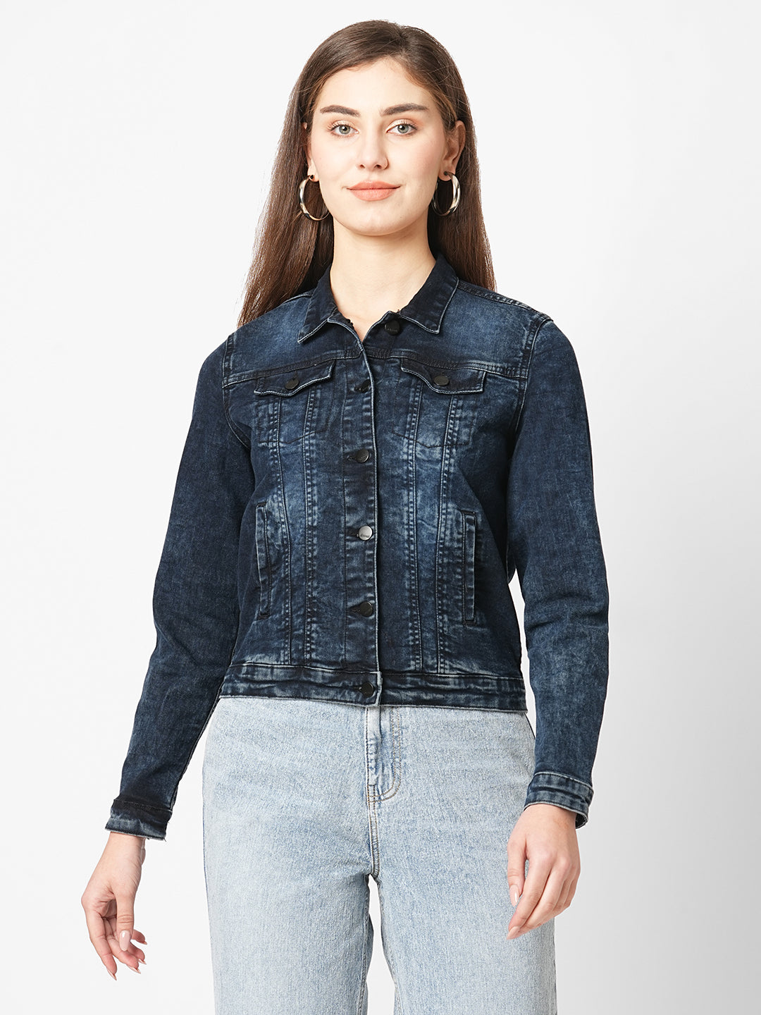 Women Carbon Black Denim Jacket