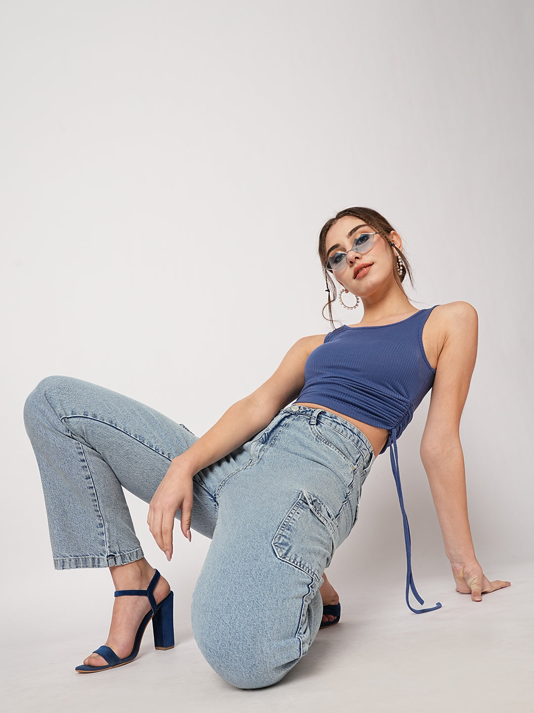 Women Blue Mid-Rise Cargo