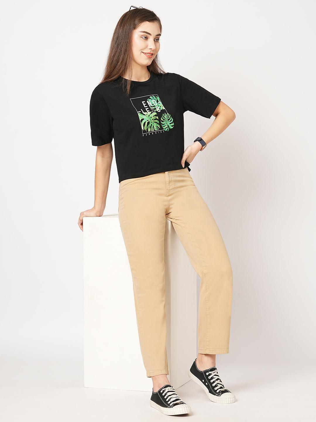 Women Black Graphic Tees