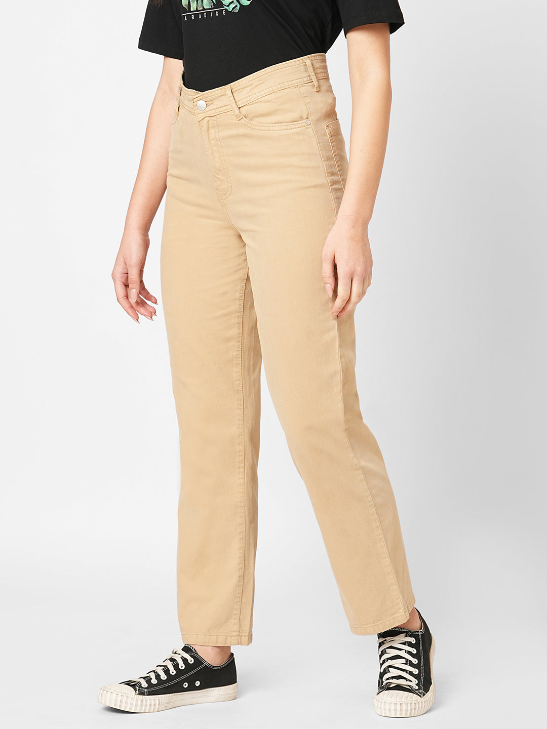 Women Oatmilk High-Rise Loose Straight Fit Jeans