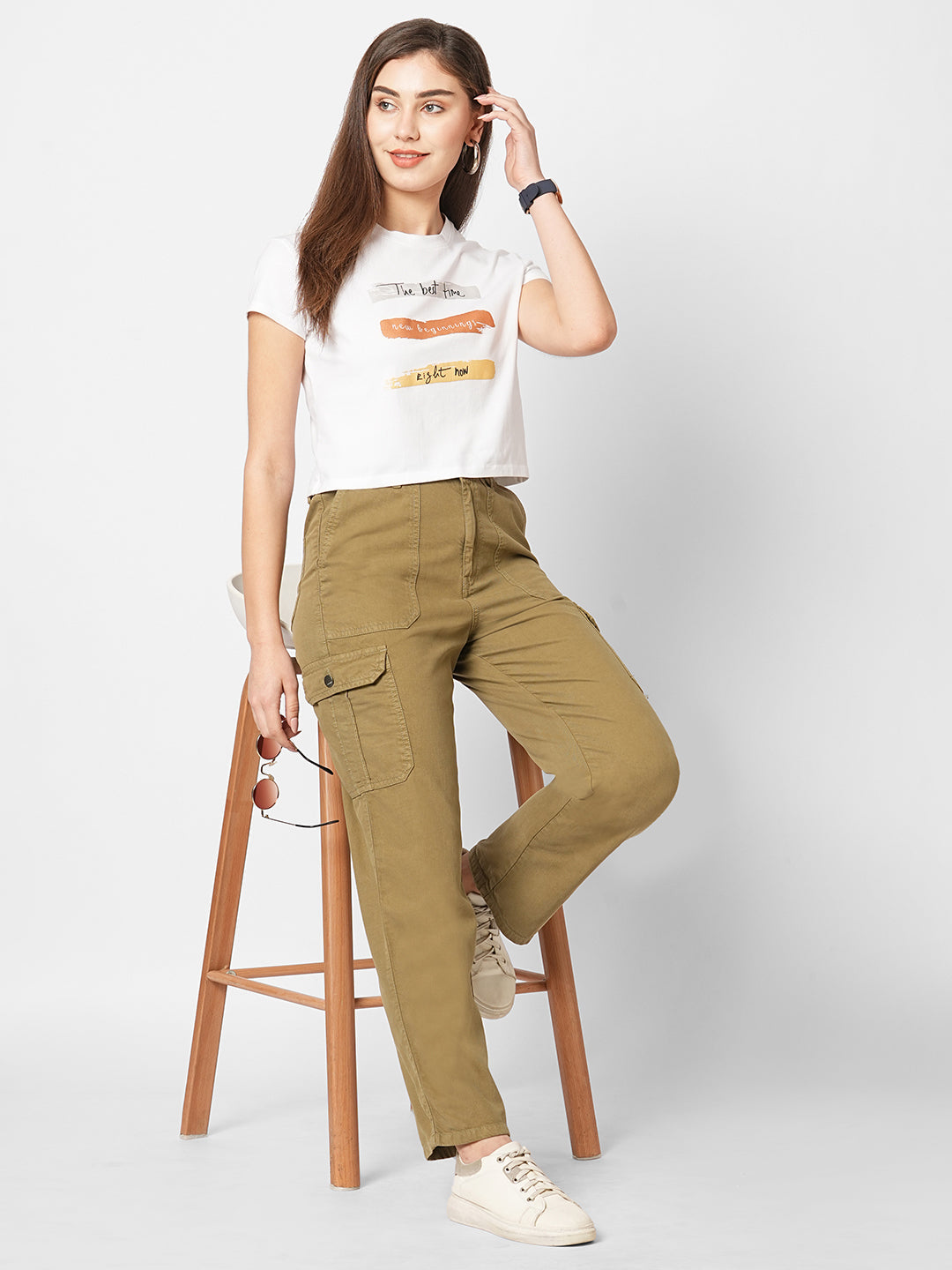 Women Olive High-Rise Cargo