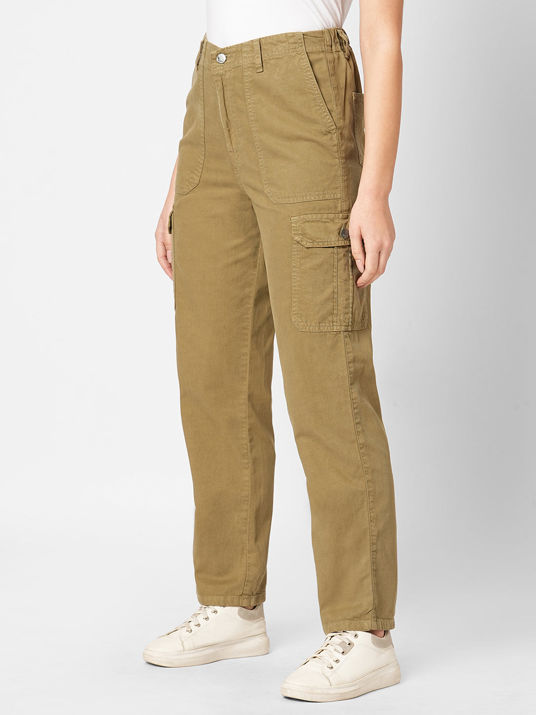 Women Olive High-Rise Cargo