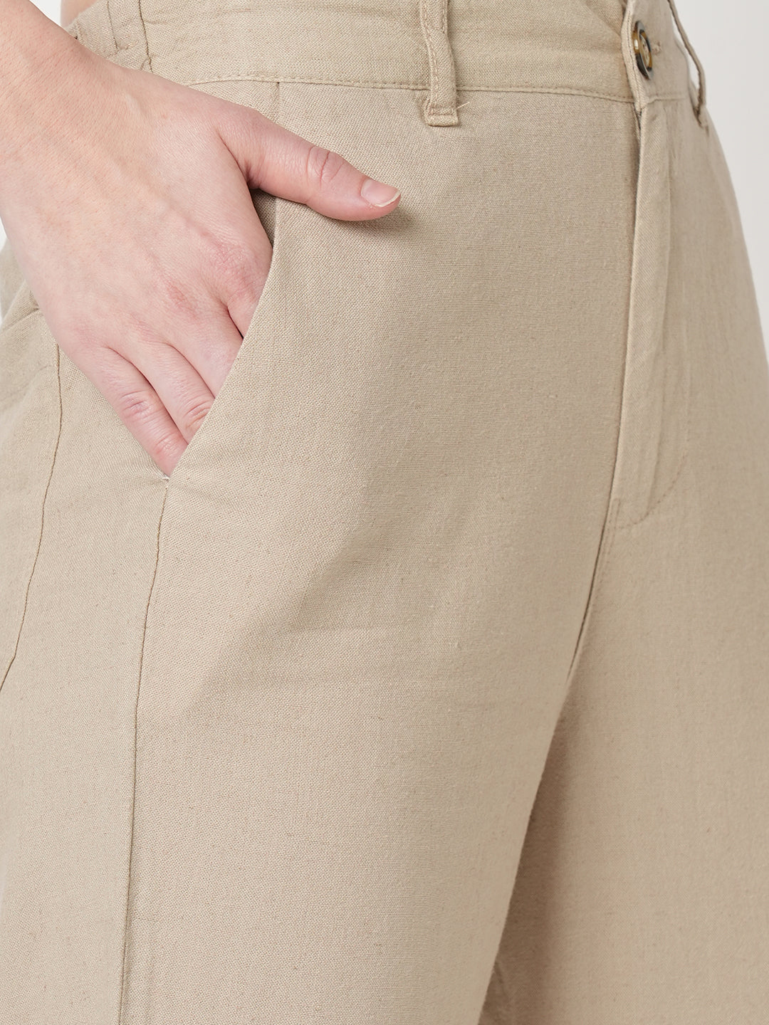 Women Oatmilk High-Rise Straight Fit Korean Pants
