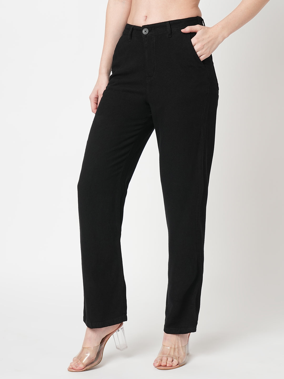 Women Black Loose Straight Fit Pants