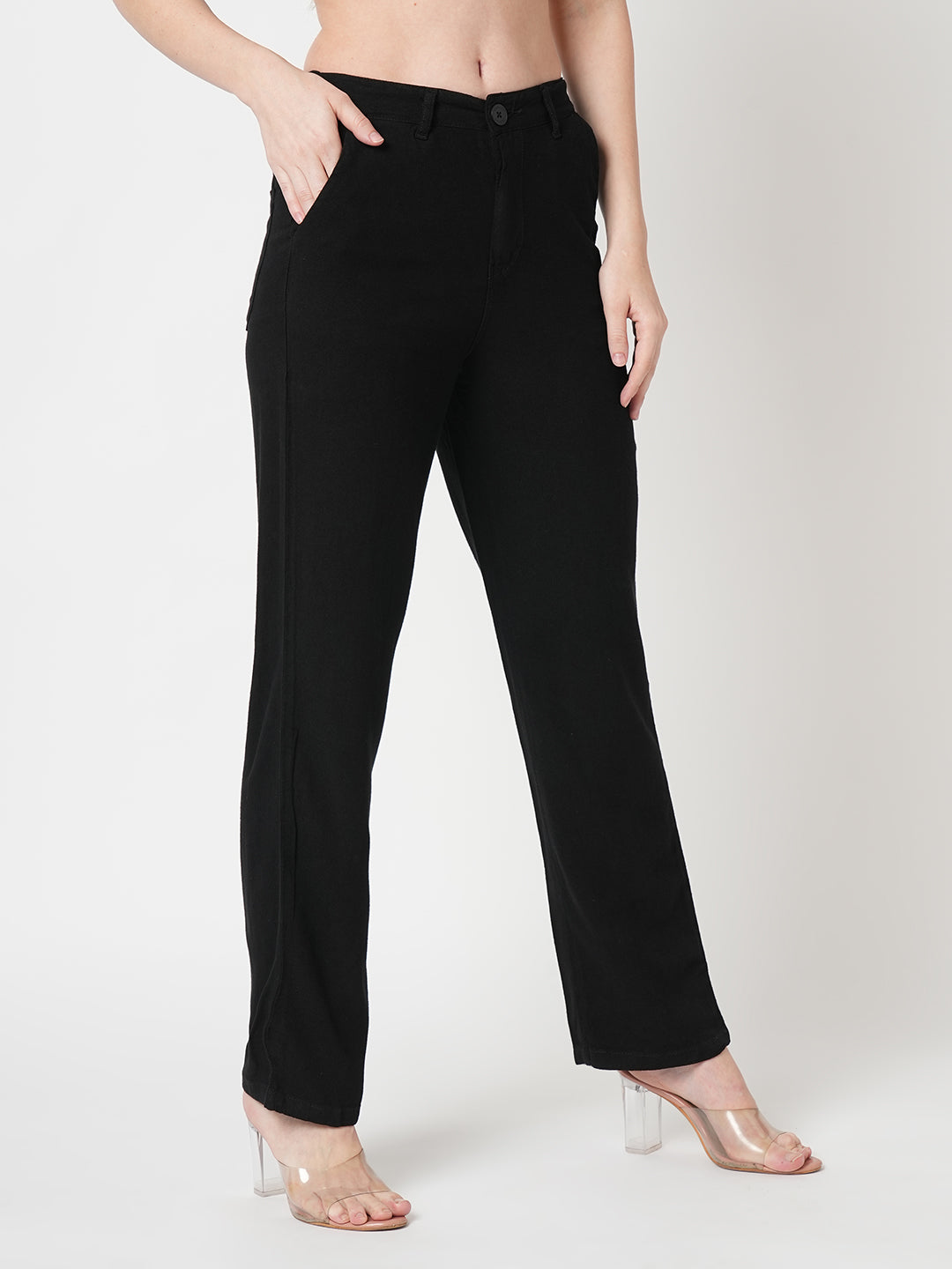 Women Black Loose Straight Fit Pants