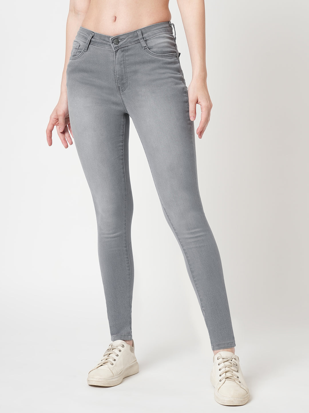 Women Grey High-Rise Skinny Jeans