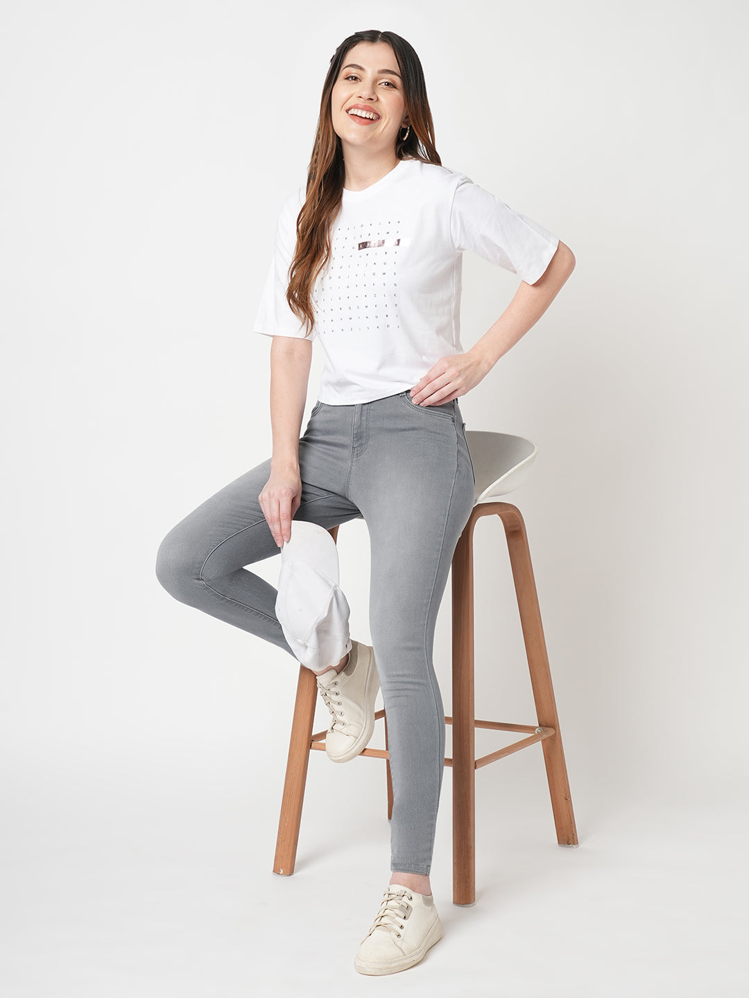 Women Grey High-Rise Skinny Jeans