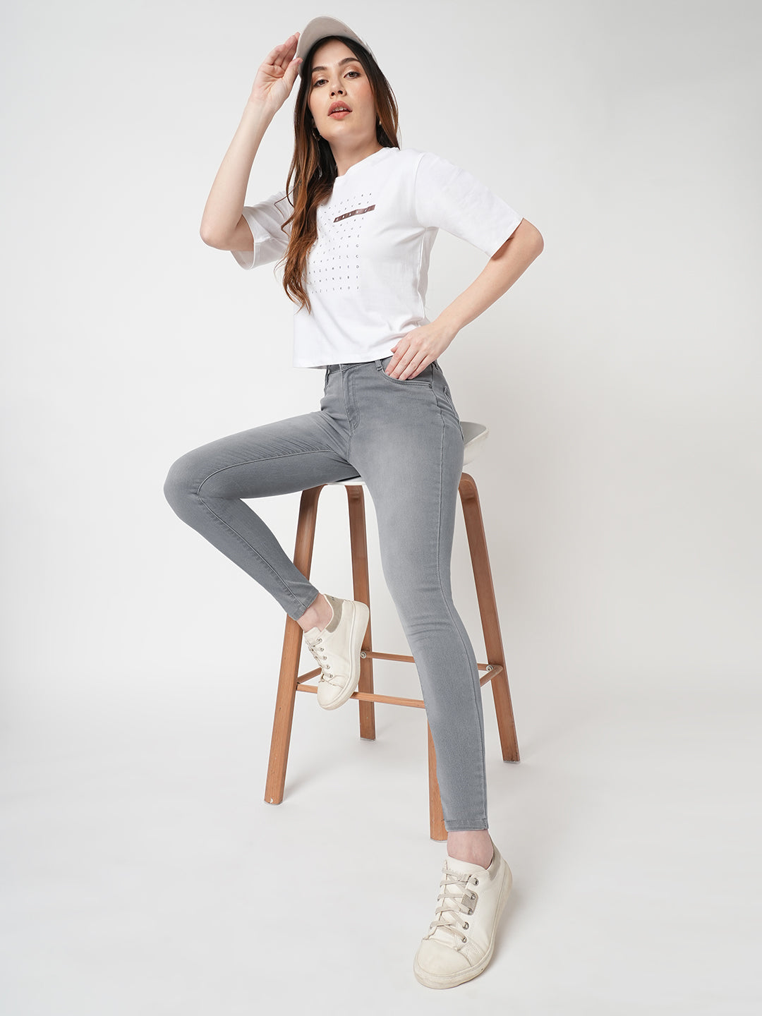 Women Grey High-Rise Skinny Jeans