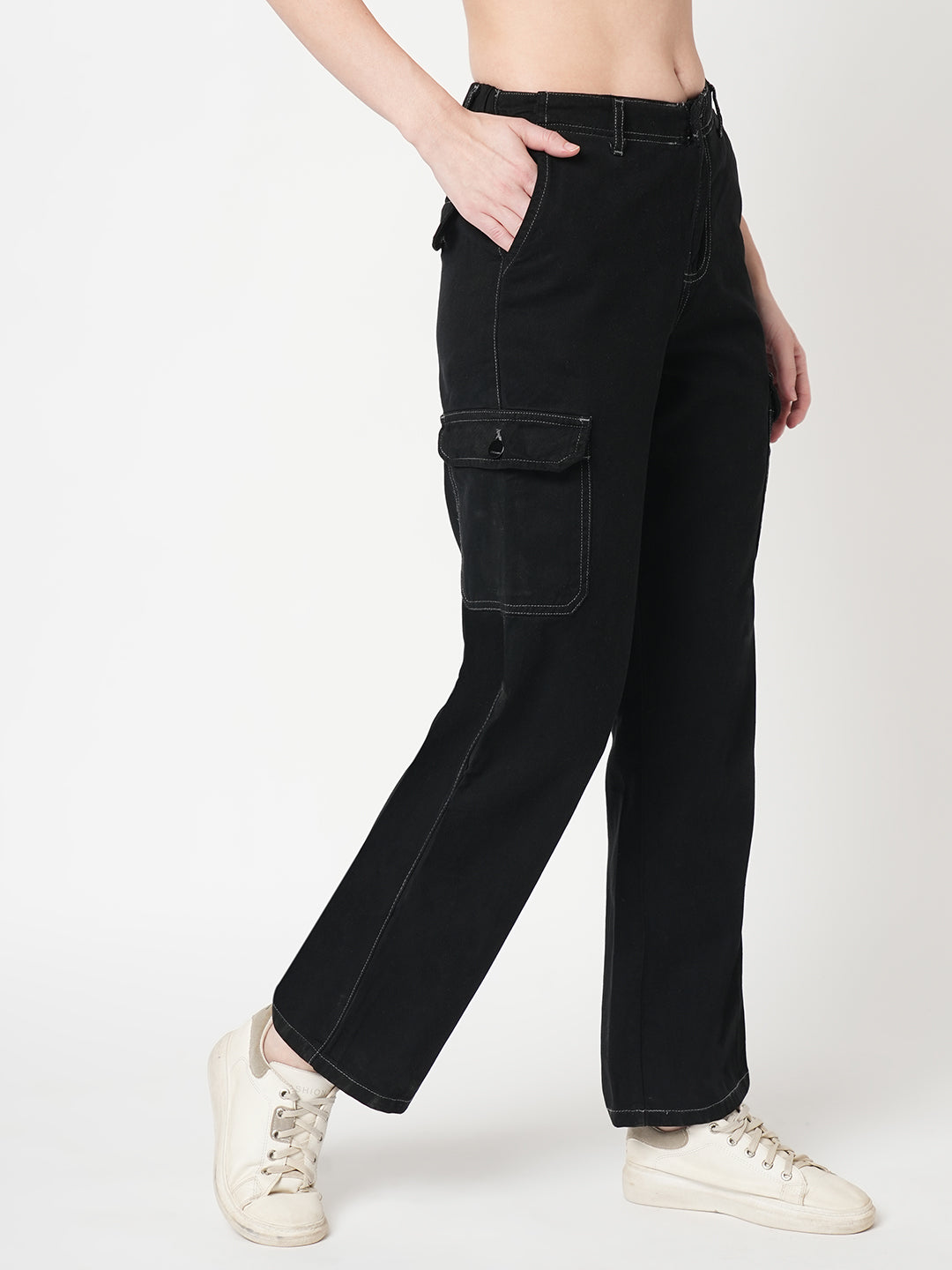 Women Black Mid-Rise Cargo