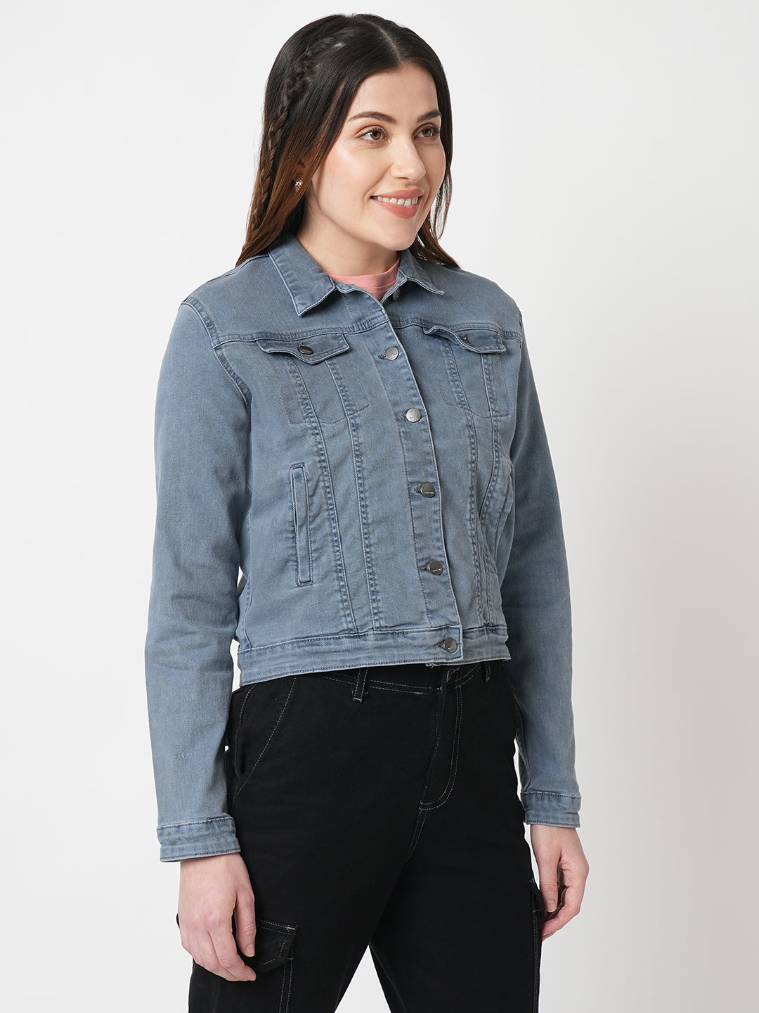 Women Grey Denim Jacket