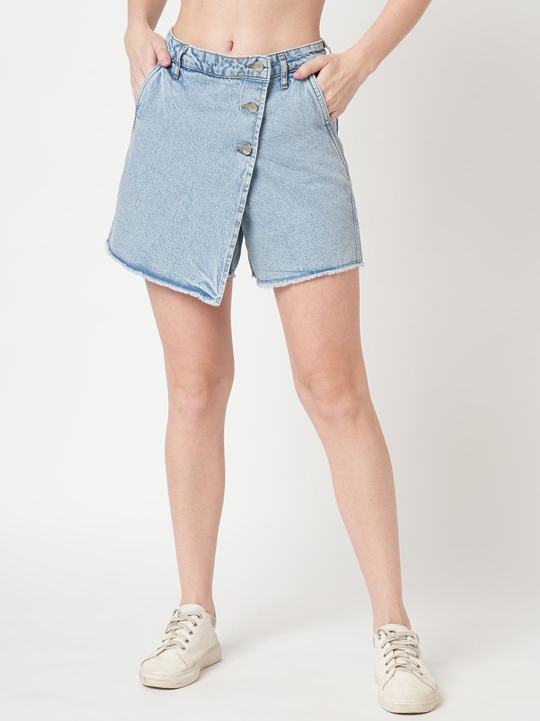 Women Light Blue High-Rise Skorts
