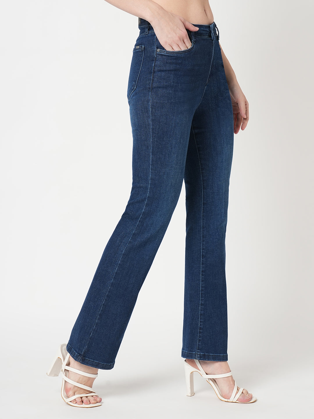 Women Blue Hig-Rise Mini Flare Jeans